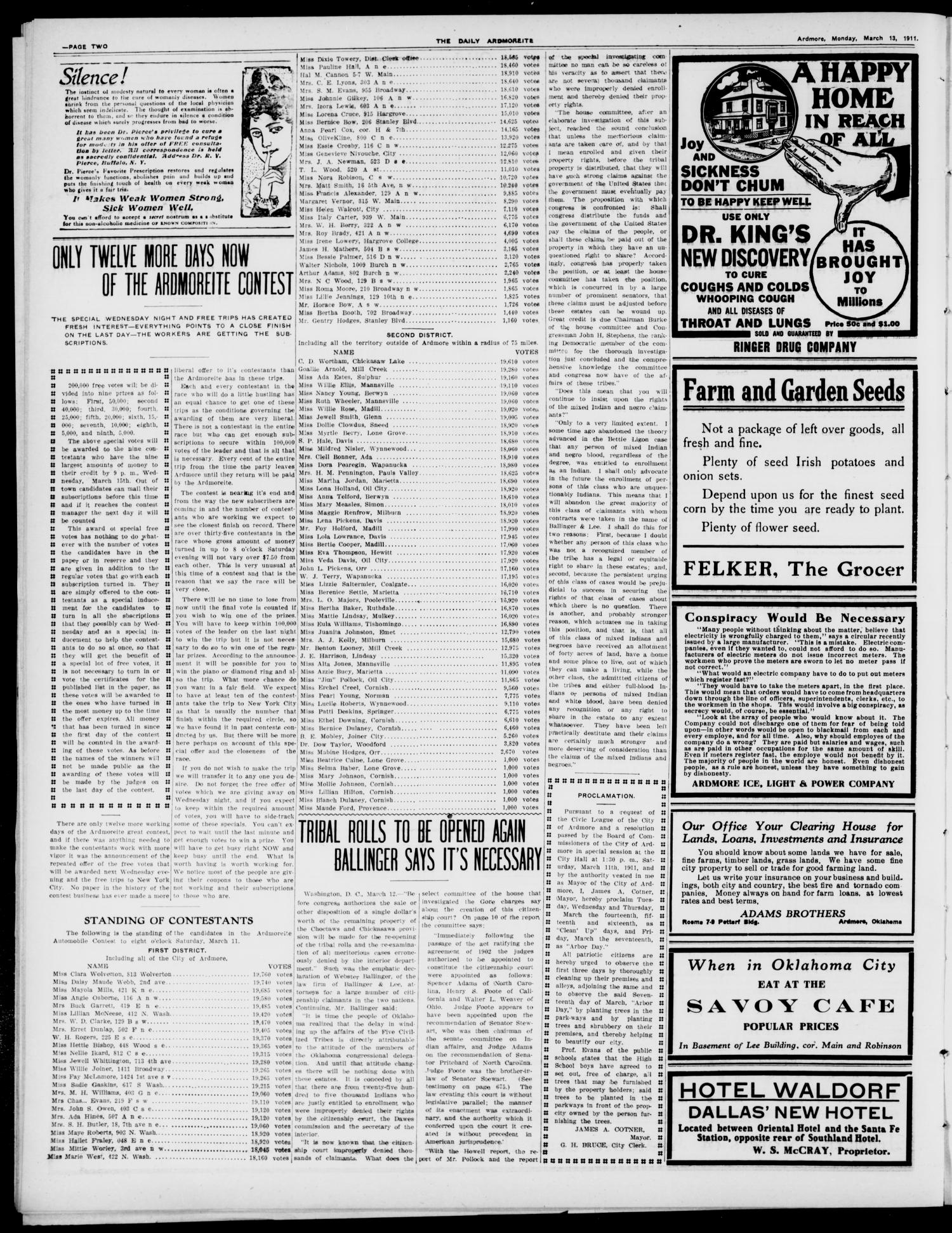 The Daily Ardmoreite. (Ardmore, Okla.), Vol. 17, No. 137, Ed. 1 Monday, March 13, 1911
                                                
                                                    [Sequence #]: 2 of 8
                                                