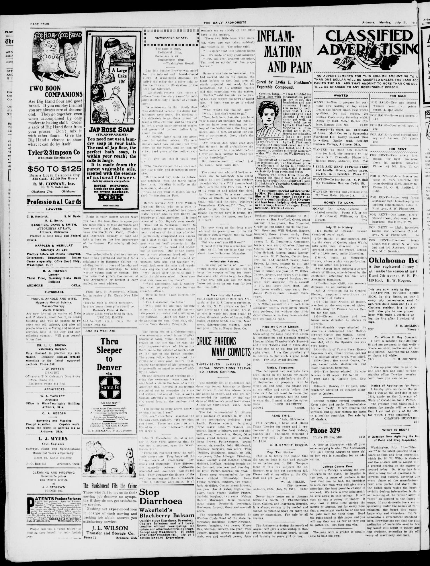The Daily Ardmoreite. (Ardmore, Okla.), Vol. 17, No. 256, Ed. 1 Monday, July 31, 1911
                                                
                                                    [Sequence #]: 4 of 6
                                                