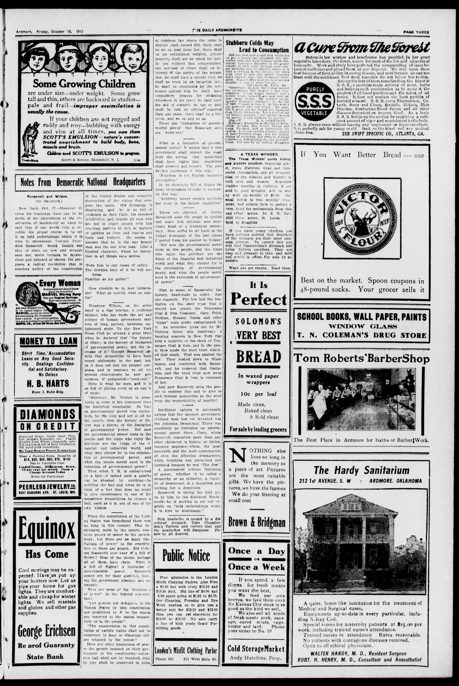 The Daily Ardmoreite. (Ardmore, Okla.), Vol. 19, No. 10, Ed. 1 Friday, October 18, 1912
                                                
                                                    [Sequence #]: 3 of 8
                                                