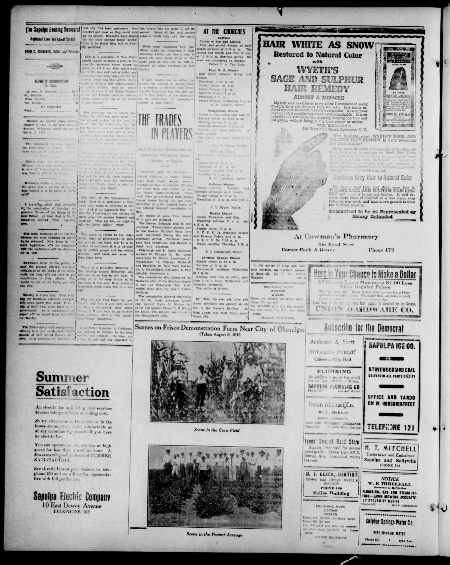 Sapulpa Evening Democrat. (Sapulpa, Okla.), Vol. 2, No. 286, Ed. 1 Saturday, August 30, 1913
                                                
                                                    [Sequence #]: 2 of 4
                                                