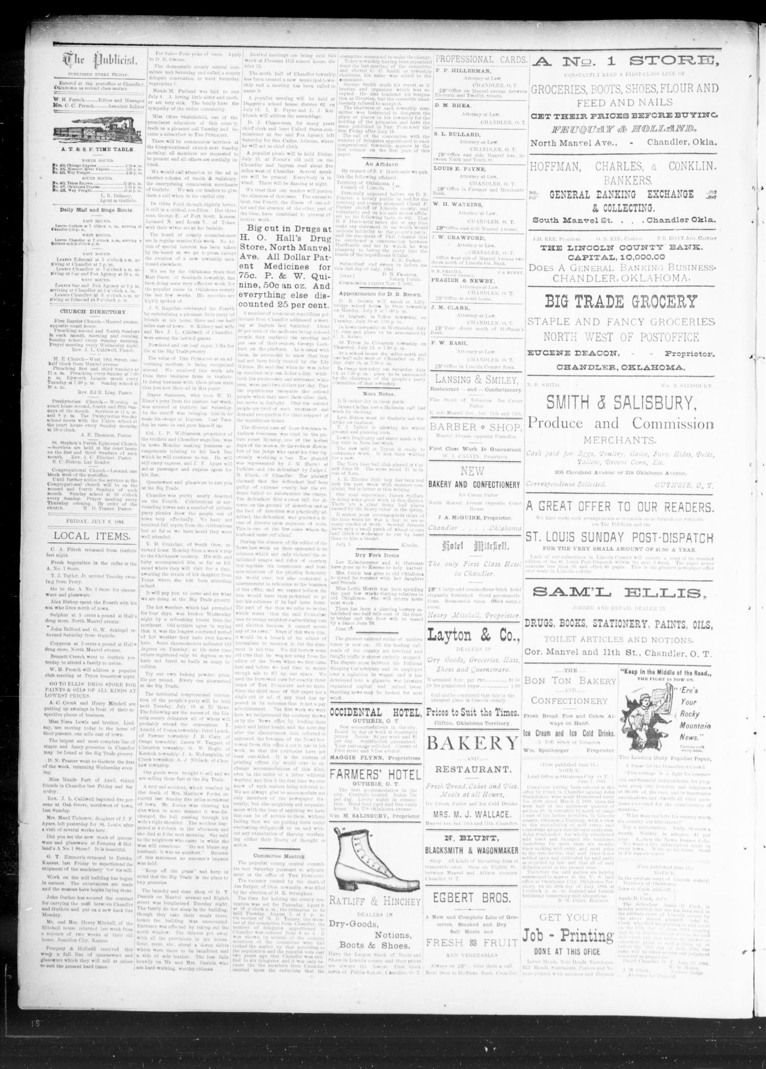 The Chandler Publicist. (Chandler, Okla. Terr.), Vol. 1, No. 11, Ed. 1 Friday, July 6, 1894
                                                
                                                    [Sequence #]: 4 of 4
                                                