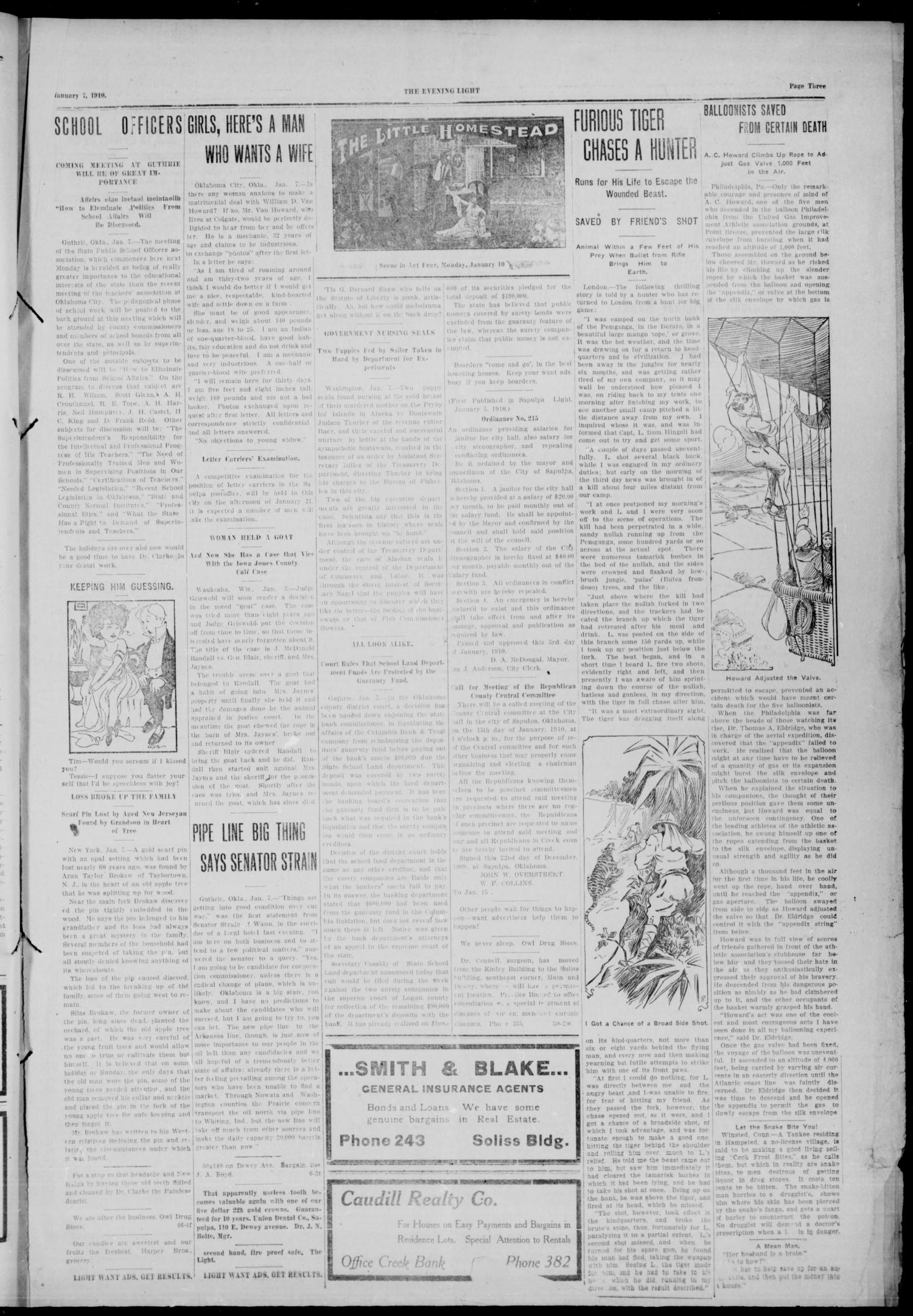 Sapulpa Evening Light (Sapulpa, Okla.), Vol. 3, No. 60, Ed. 1 Friday, January 7, 1910
                                                
                                                    [Sequence #]: 3 of 6
                                                