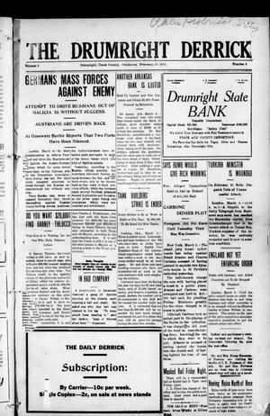 Primary view of object titled 'The Drumright Derrick (Drumright, Okla.), Vol. 3, No. 2, Ed. 1 Friday, March 5, 1915'.