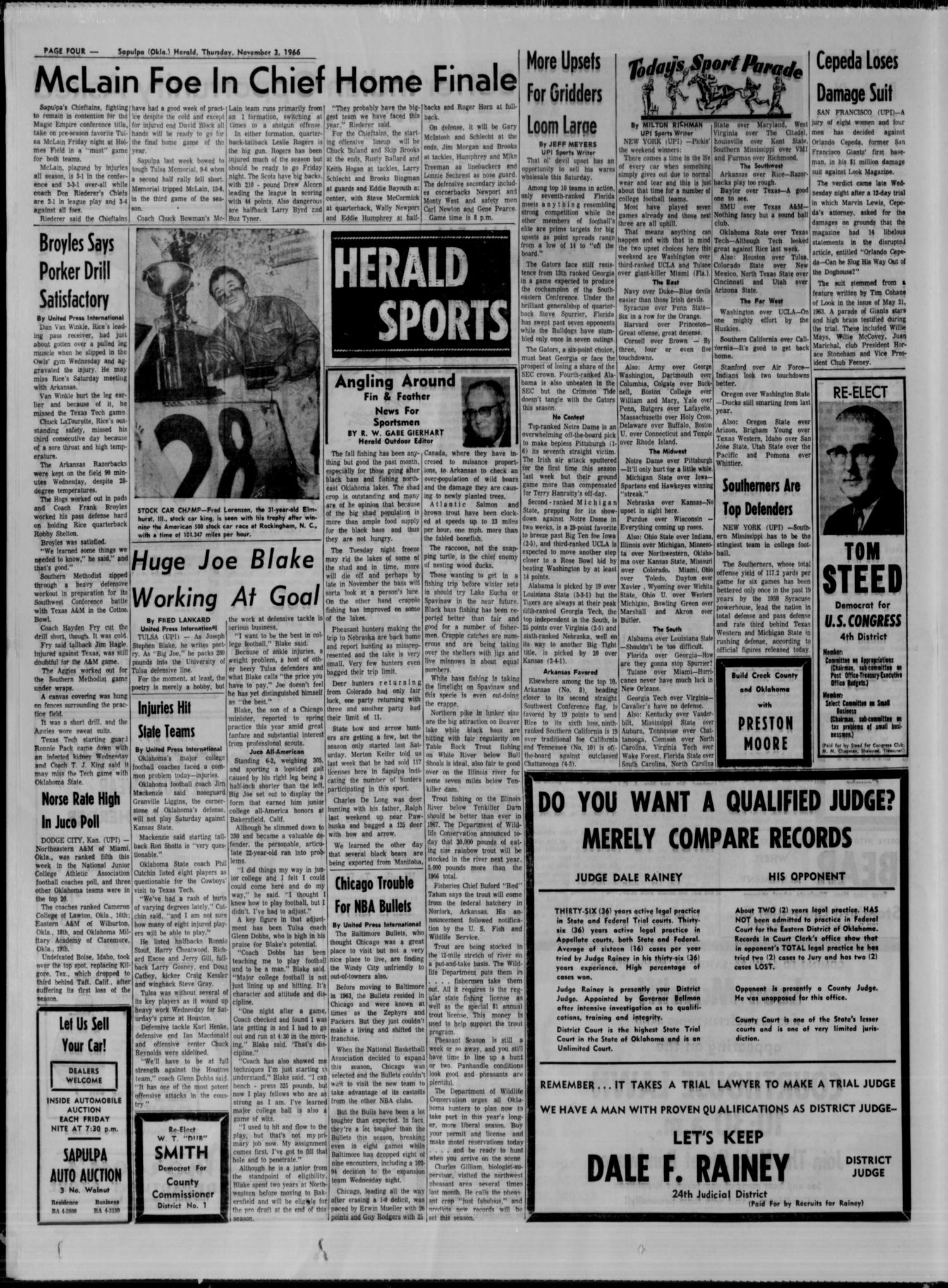 The Sapulpa Daily Herald (Sapulpa, Okla.), Vol. 52, No. 52, Ed. 1 Thursday, November 3, 1966
                                                
                                                    [Sequence #]: 4 of 18
                                                