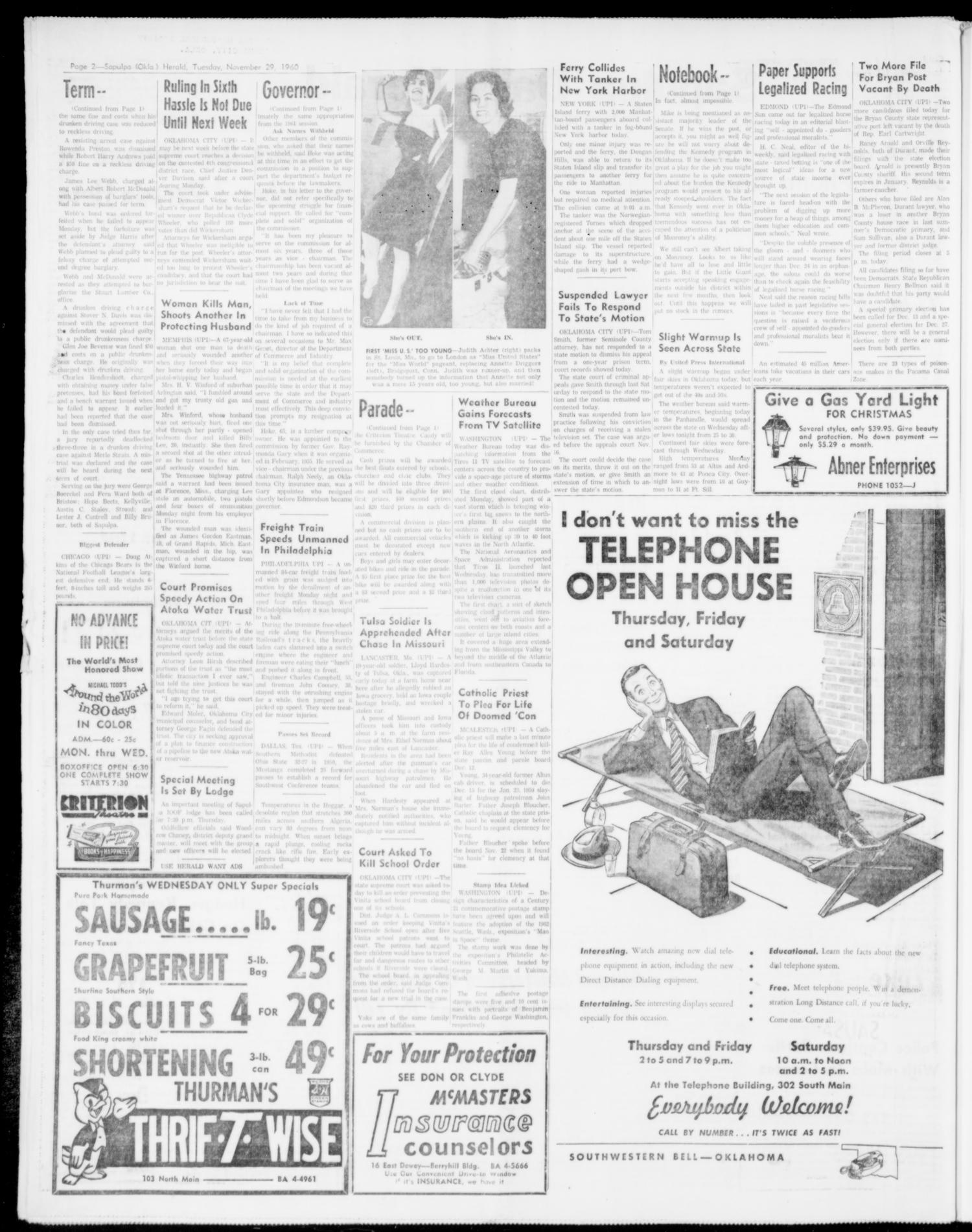 Sapulpa Daily Herald (Sapulpa, Okla.), Vol. 46, No. 65, Ed. 1 Tuesday, November 29, 1960
                                                
                                                    [Sequence #]: 2 of 6
                                                