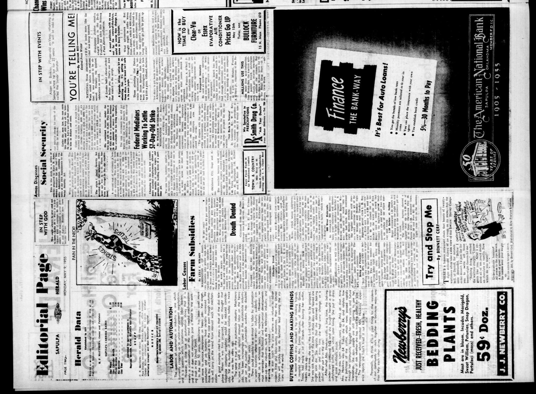 Sapulpa Daily Herald (Sapulpa, Okla.), Vol. 40, No. 213, Ed. 1 Monday, May 9, 1955
                                                
                                                    [Sequence #]: 2 of 6
                                                