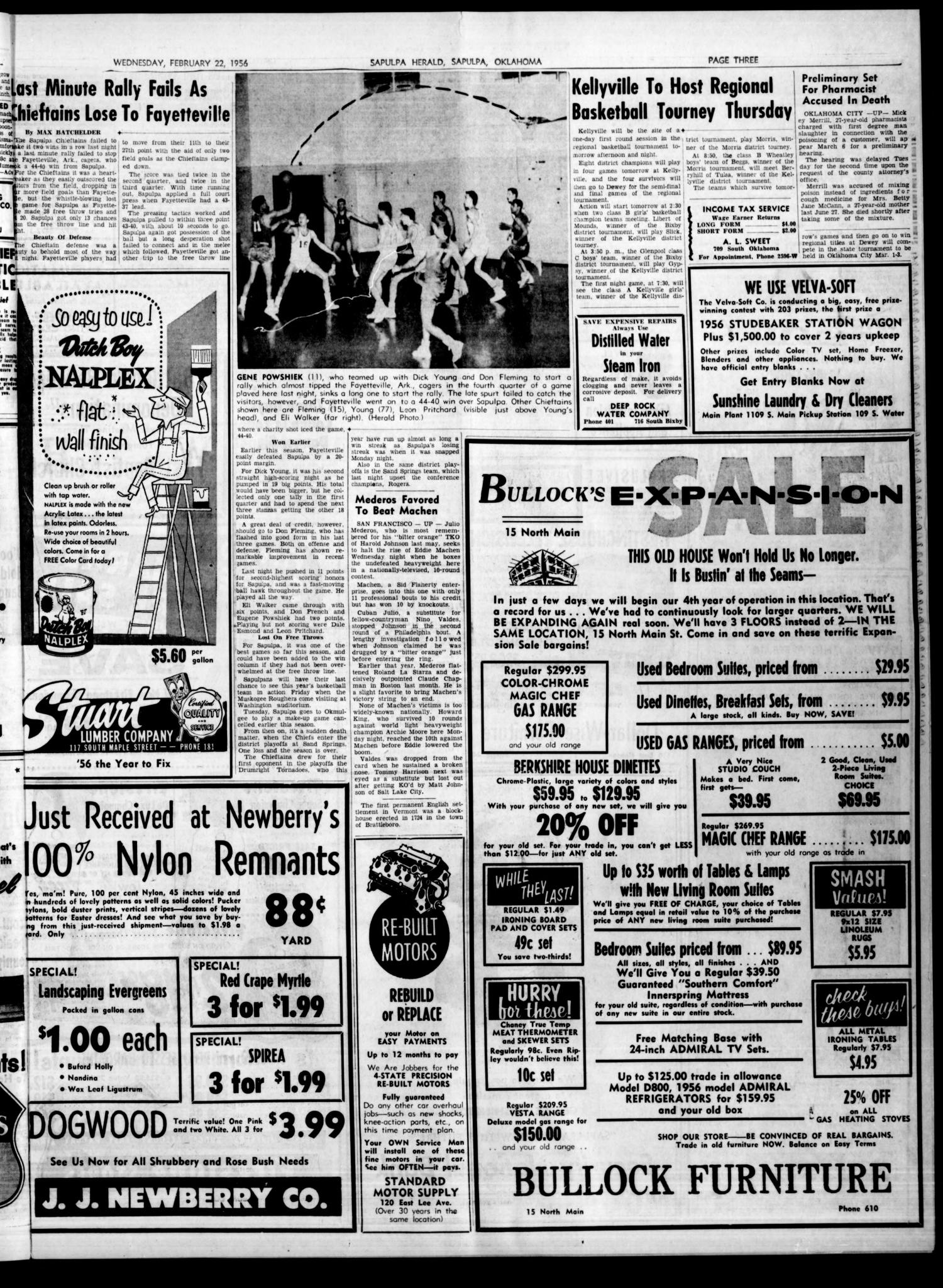 Sapulpa Daily Herald (Sapulpa, Okla.), Vol. 41, No. 146, Ed. 1 Wednesday, February 22, 1956
                                                
                                                    [Sequence #]: 3 of 6
                                                