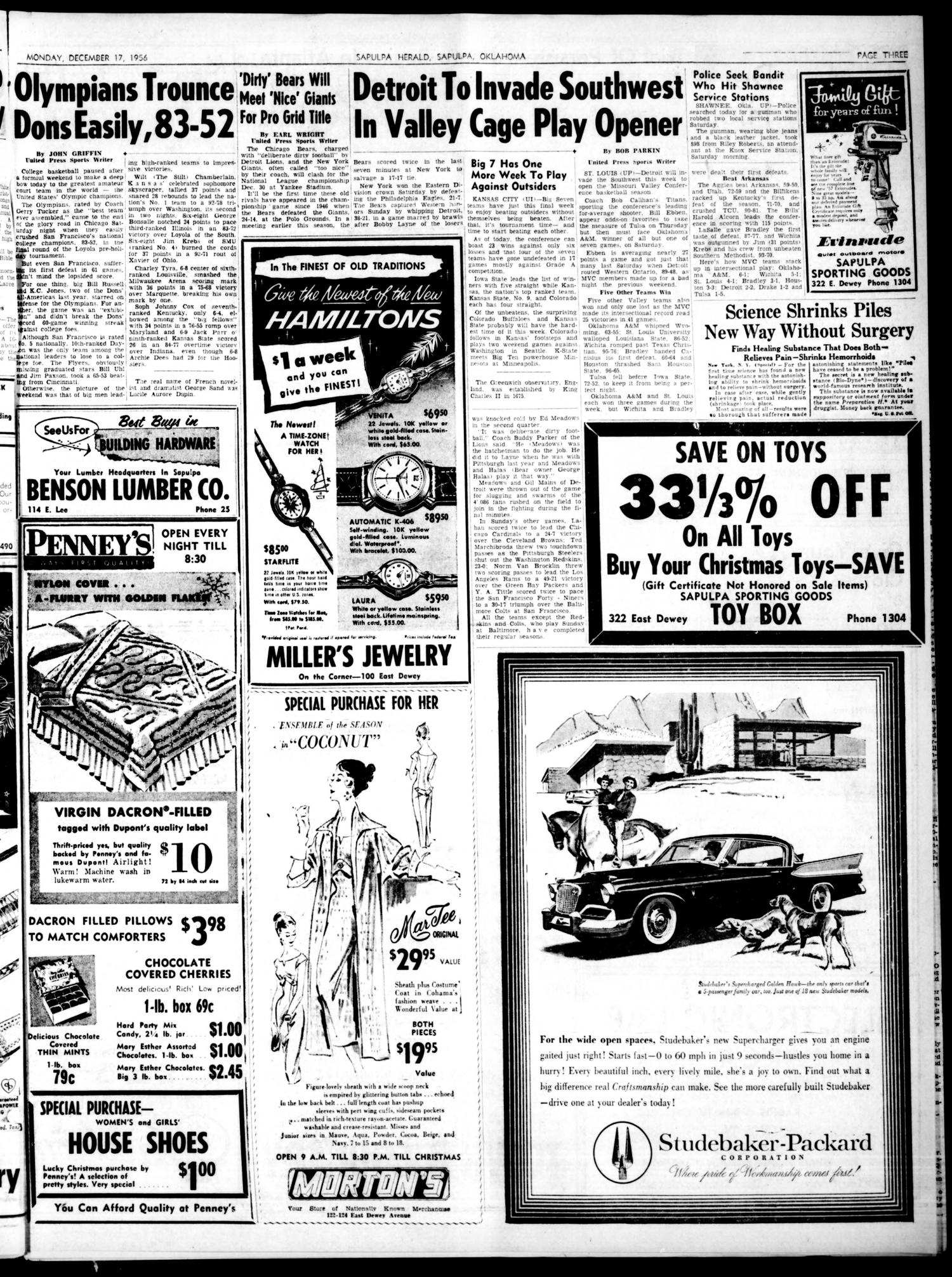 Sapulpa Daily Herald (Sapulpa, Okla.), Vol. 42, No. 90, Ed. 1 Monday, December 17, 1956
                                                
                                                    [Sequence #]: 3 of 6
                                                