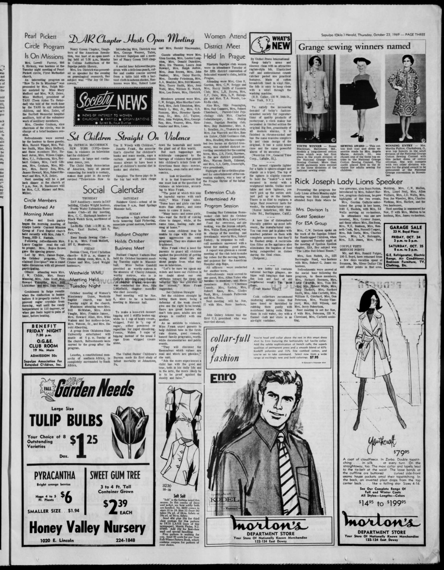 The Sapulpa Daily Herald (Sapulpa, Okla.), Vol. 56, No. 46, Ed. 1 Thursday, October 23, 1969
                                                
                                                    [Sequence #]: 3 of 12
                                                