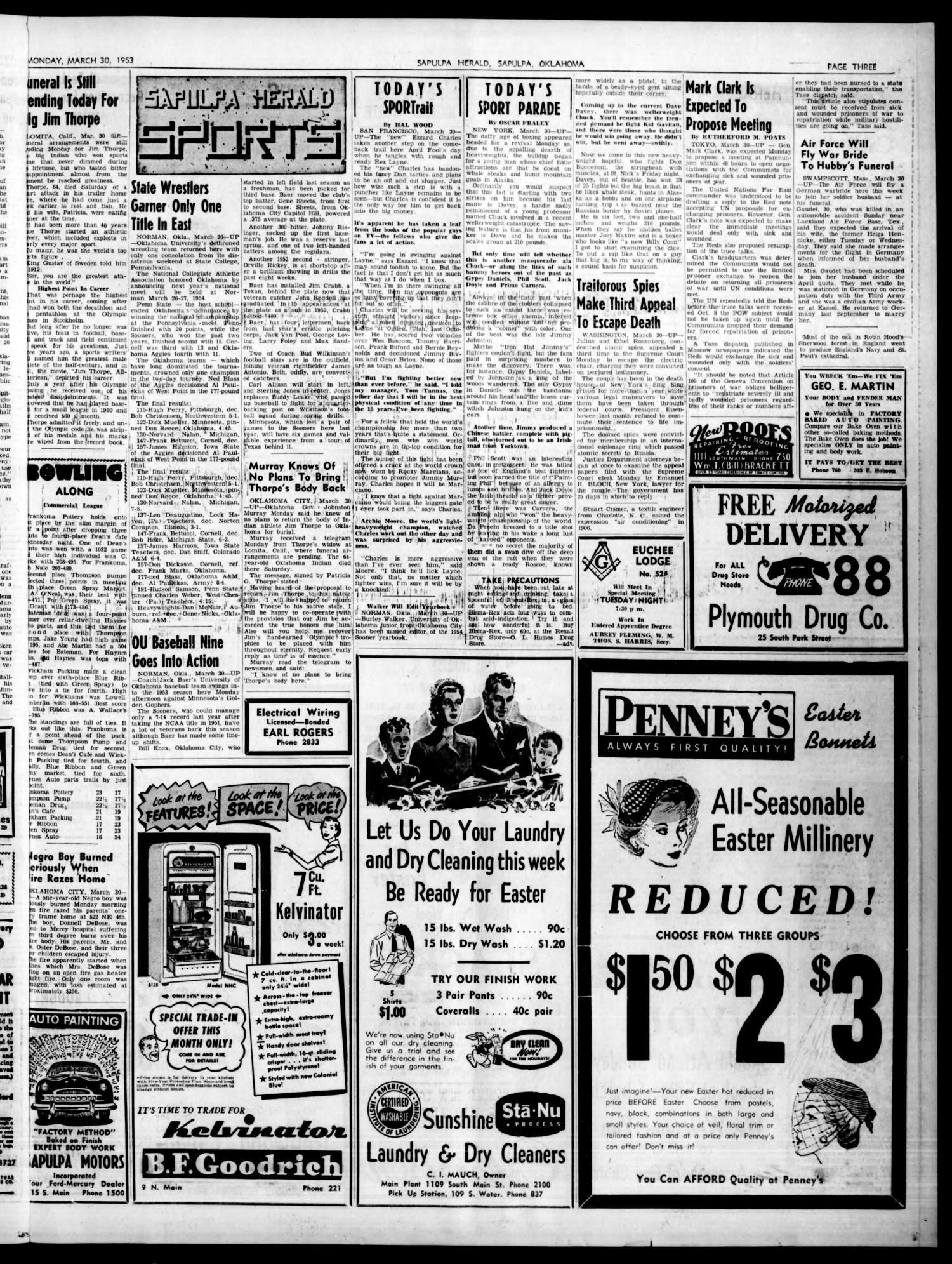 Sapulpa Daily Herald (Sapulpa, Okla.), Vol. 38, No. 177, Ed. 1 Monday, March 30, 1953
                                                
                                                    [Sequence #]: 3 of 6
                                                