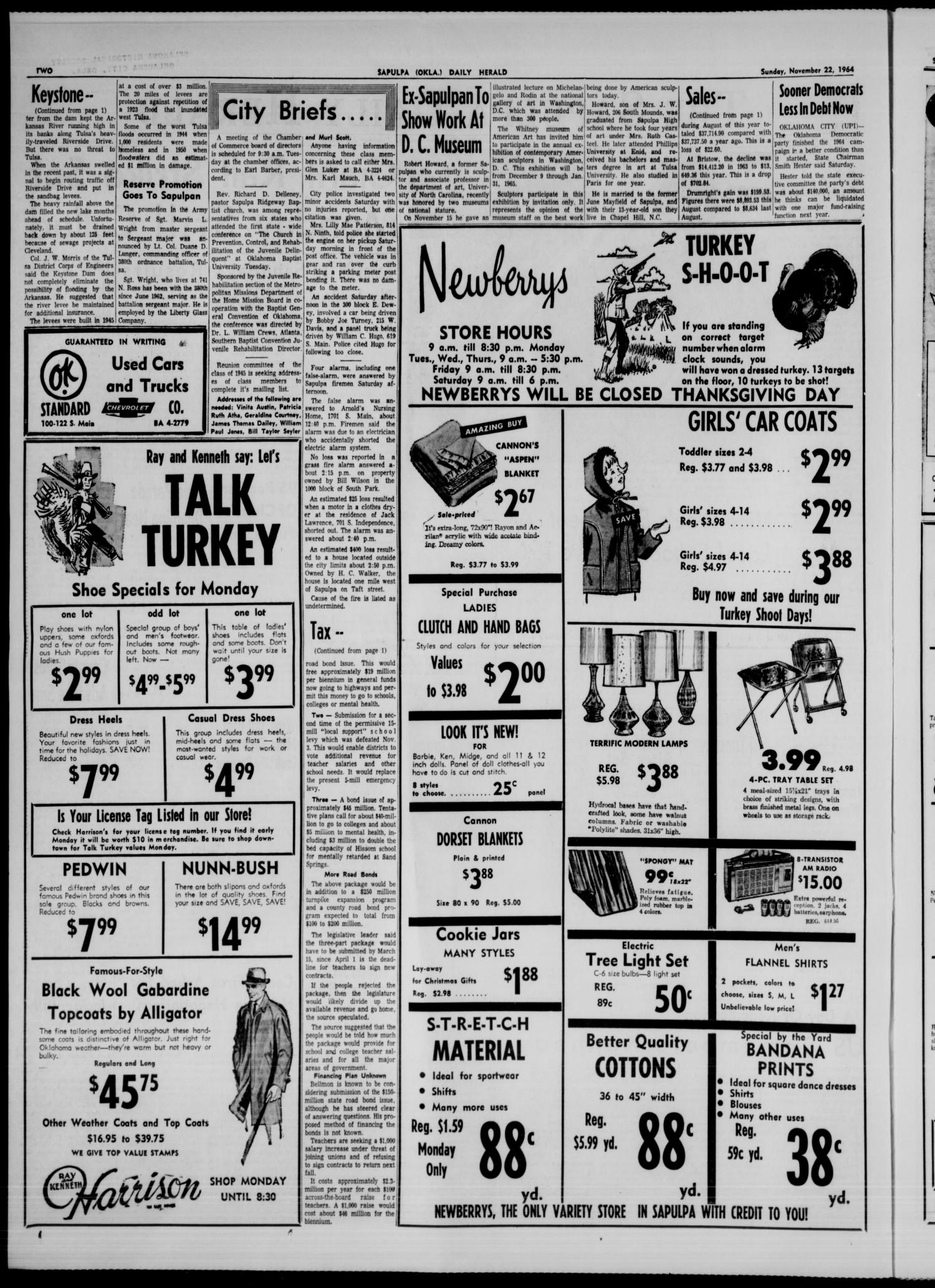 The Sapulpa Daily Herald (Sapulpa, Okla.), Vol. 50, No. 70, Ed. 1 Sunday, November 22, 1964
                                                
                                                    [Sequence #]: 2 of 20
                                                