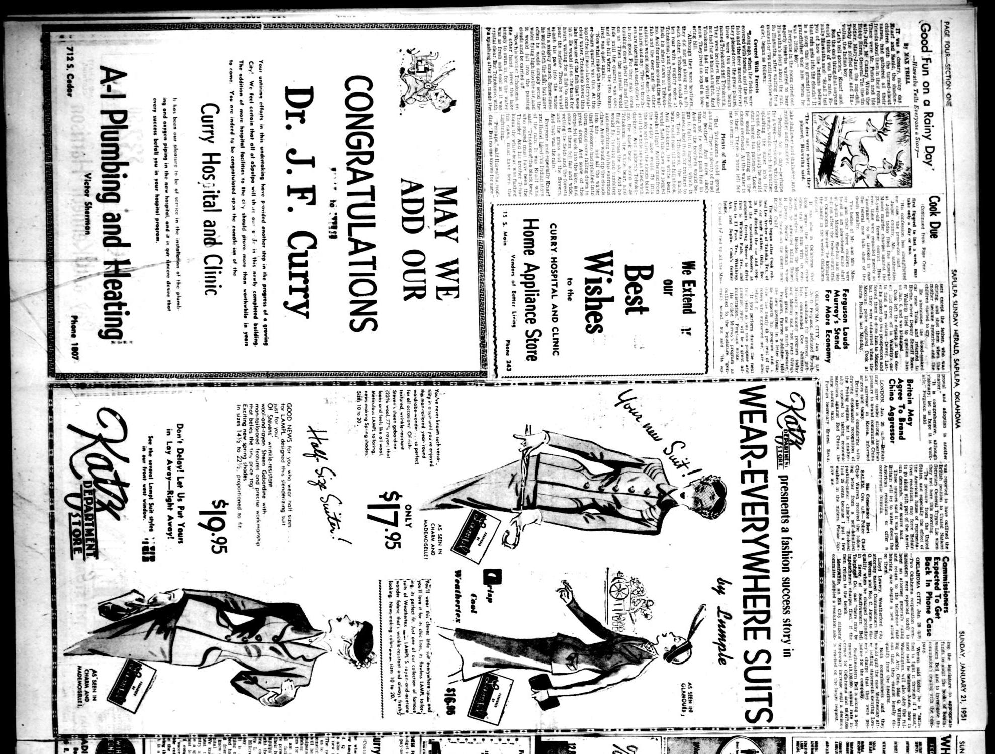 Sapulpa Sunday Herald (Sapulpa, Okla.), Vol. 37, No. 118, Ed. 1 Sunday, January 21, 1951
                                                
                                                    [Sequence #]: 4 of 16
                                                