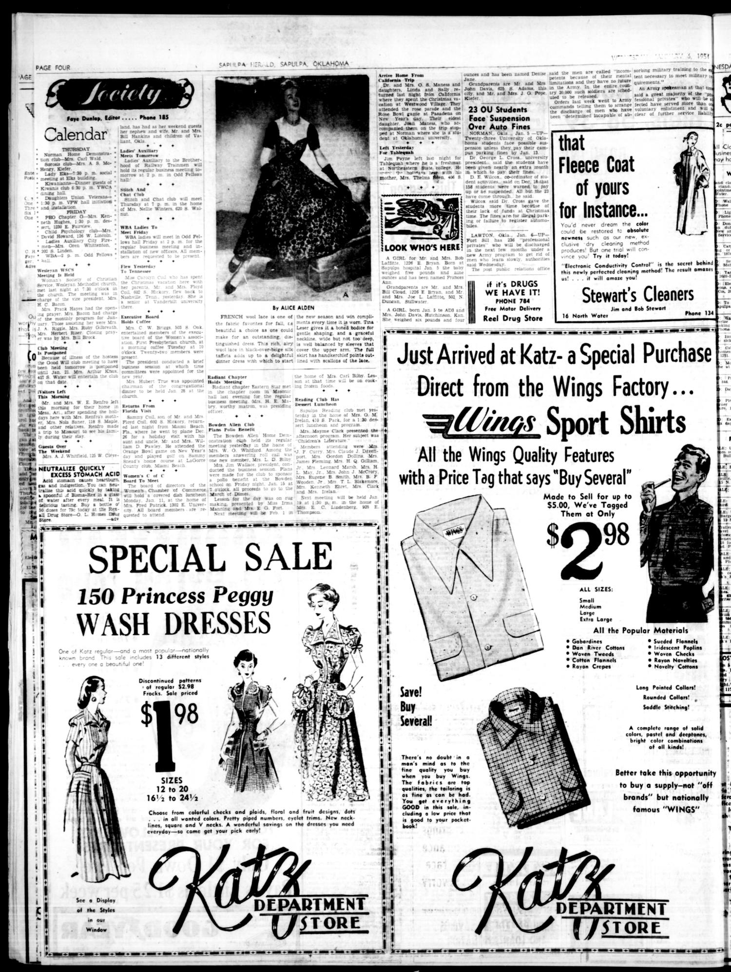 Sapulpa Daily Herald (Sapulpa, Okla.), Vol. 39, No. 106, Ed. 1 Wednesday, January 6, 1954
                                                
                                                    [Sequence #]: 4 of 6
                                                
