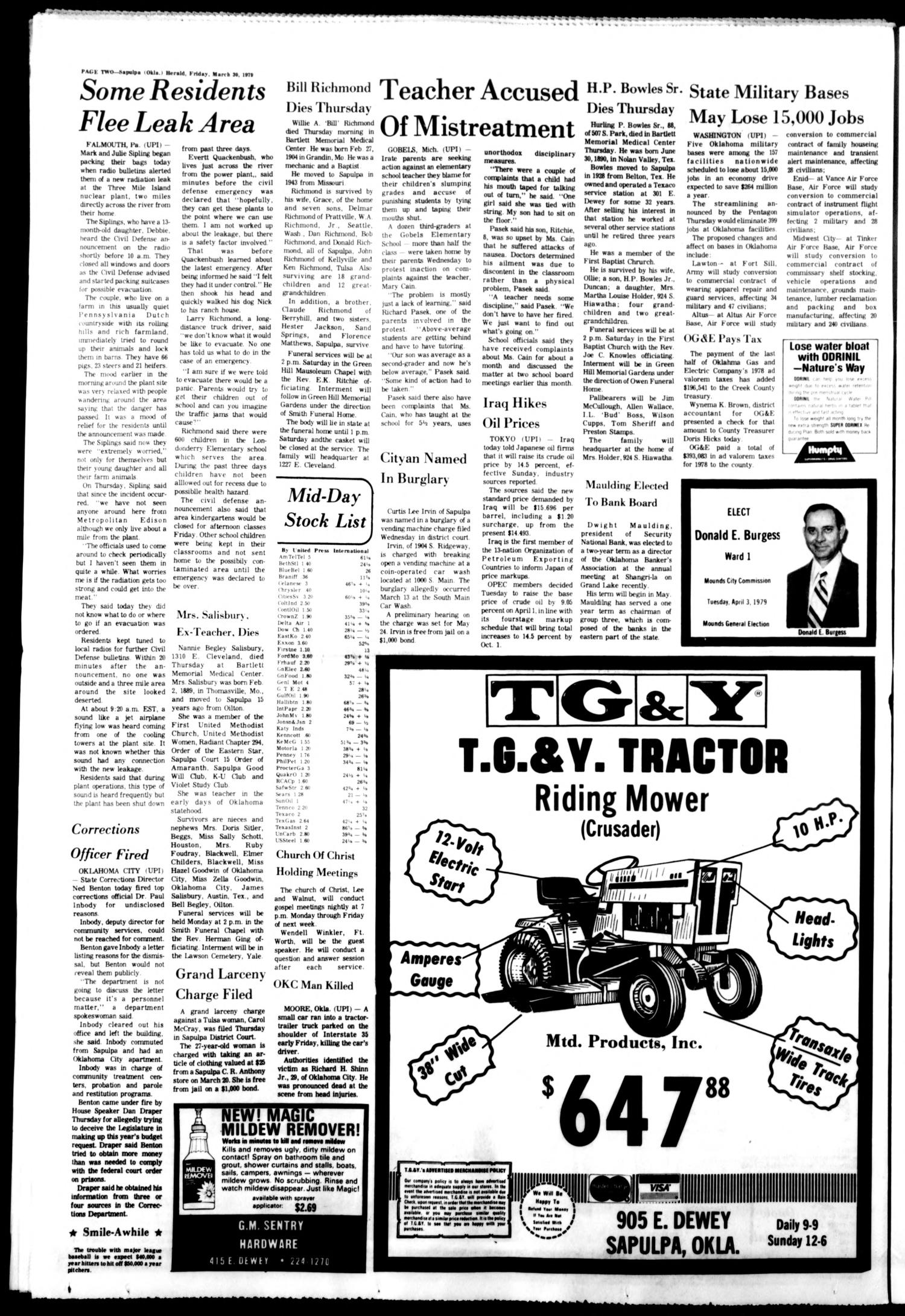 Sapulpa Daily Herald (Sapulpa, Okla.), Vol. 65, No. 168, Ed. 1 Friday, March 30, 1979
                                                
                                                    [Sequence #]: 2 of 16
                                                