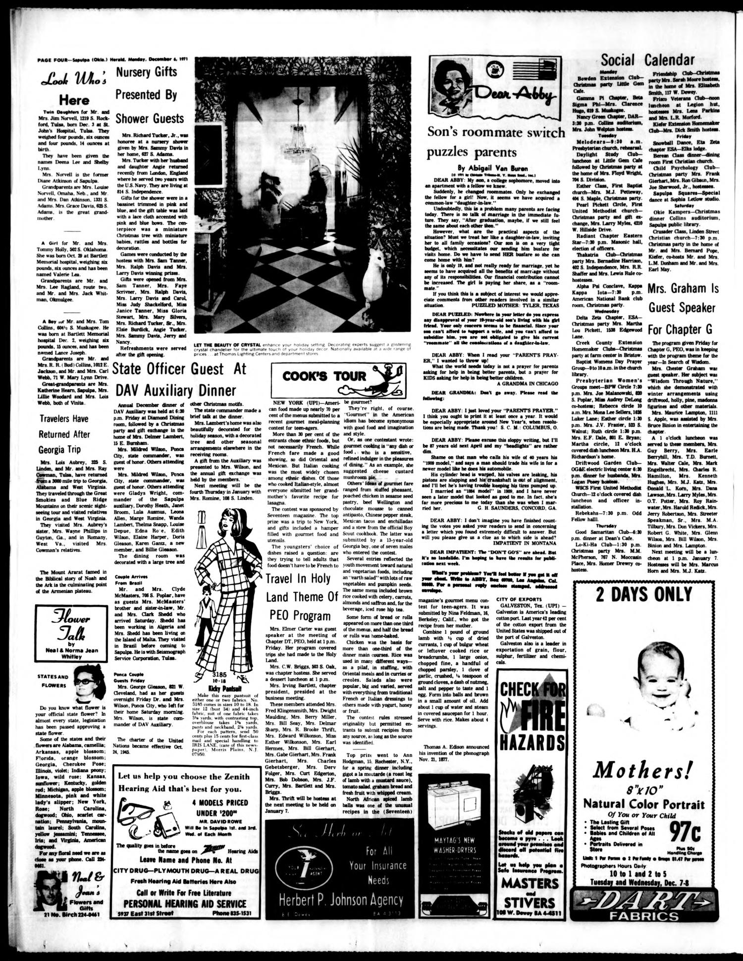 The Sapulpa Daily Herald (Sapulpa, Okla.), Vol. 58, No. 83, Ed. 1 Monday, December 6, 1971
                                                
                                                    [Sequence #]: 4 of 10
                                                