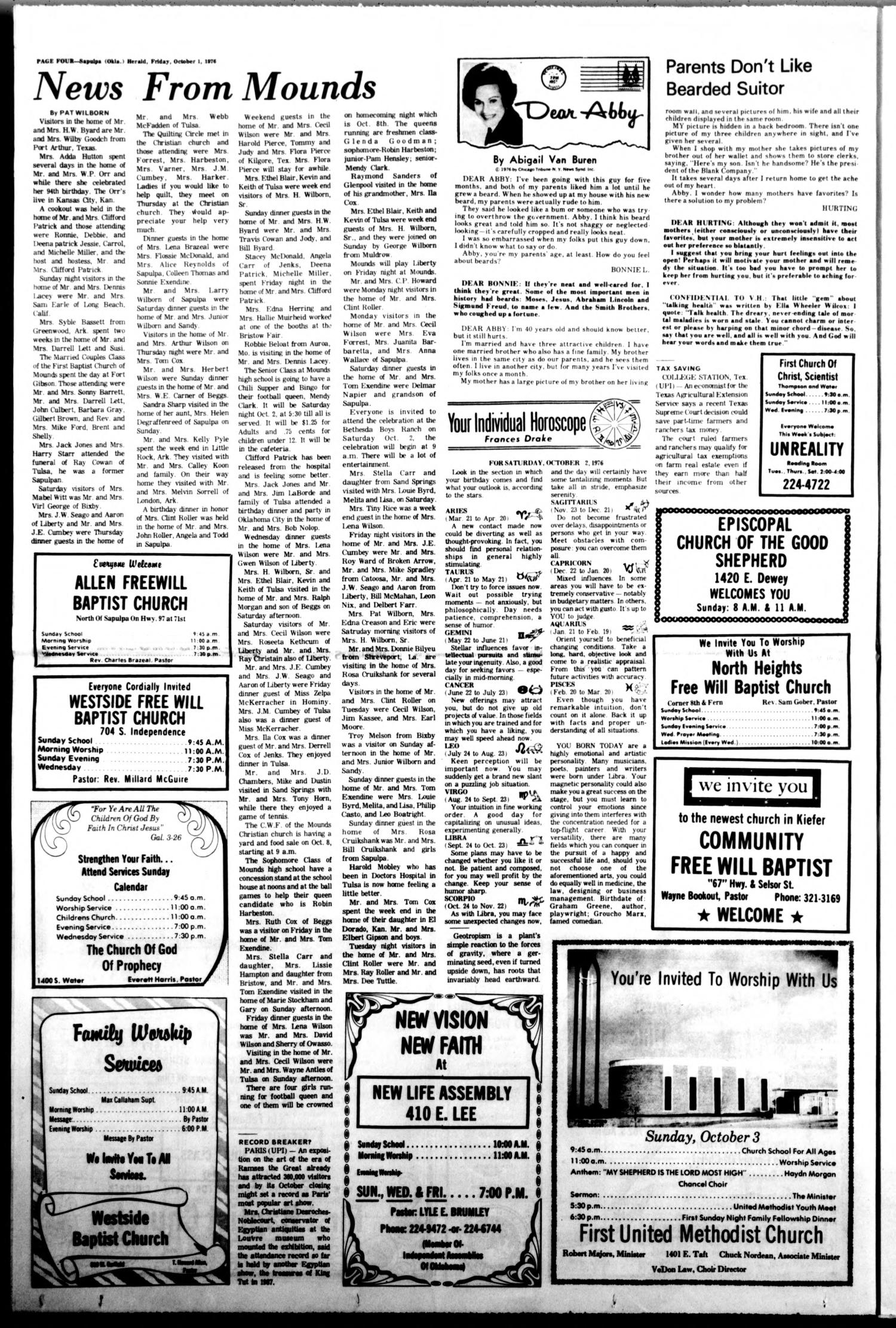 Sapulpa Daily Herald (Sapulpa, Okla.), Vol. 63, No. 16, Ed. 1 Friday, October 1, 1976
                                                
                                                    [Sequence #]: 4 of 16
                                                