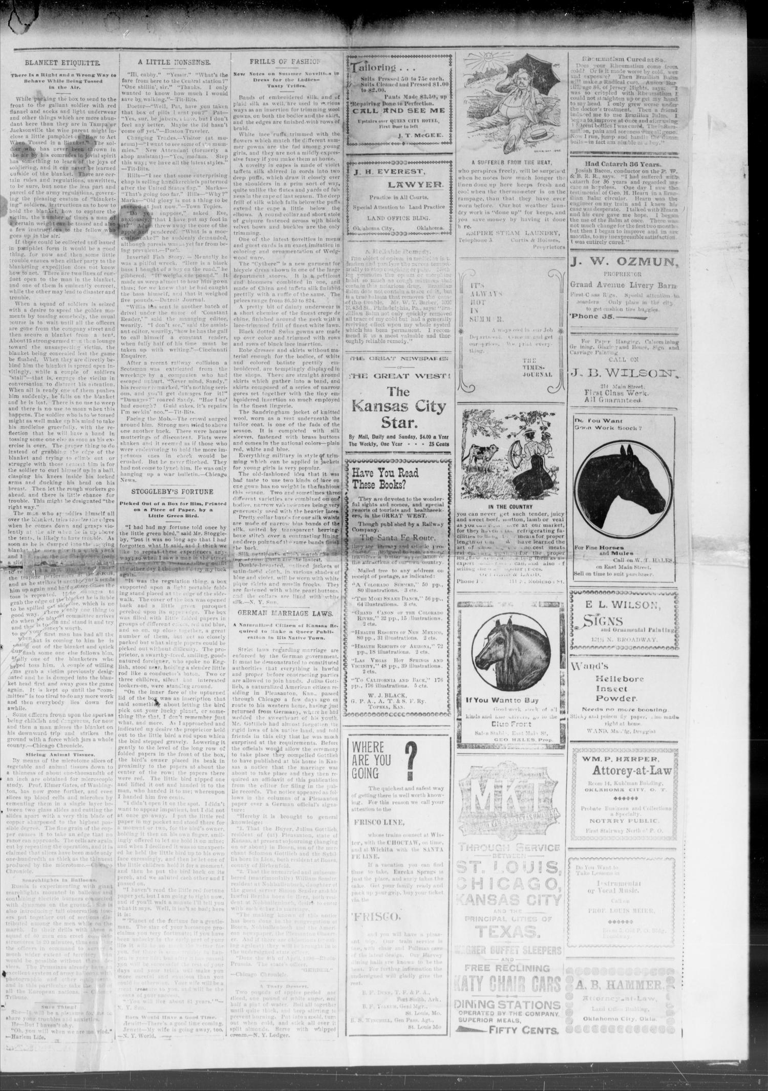The Weekly Times-Journal (Oklahoma City, Okla. Terr.), Vol. 9, No. 2, Ed. 1 Friday, July 5, 1898
                                                
                                                    [Sequence #]: 5 of 8
                                                