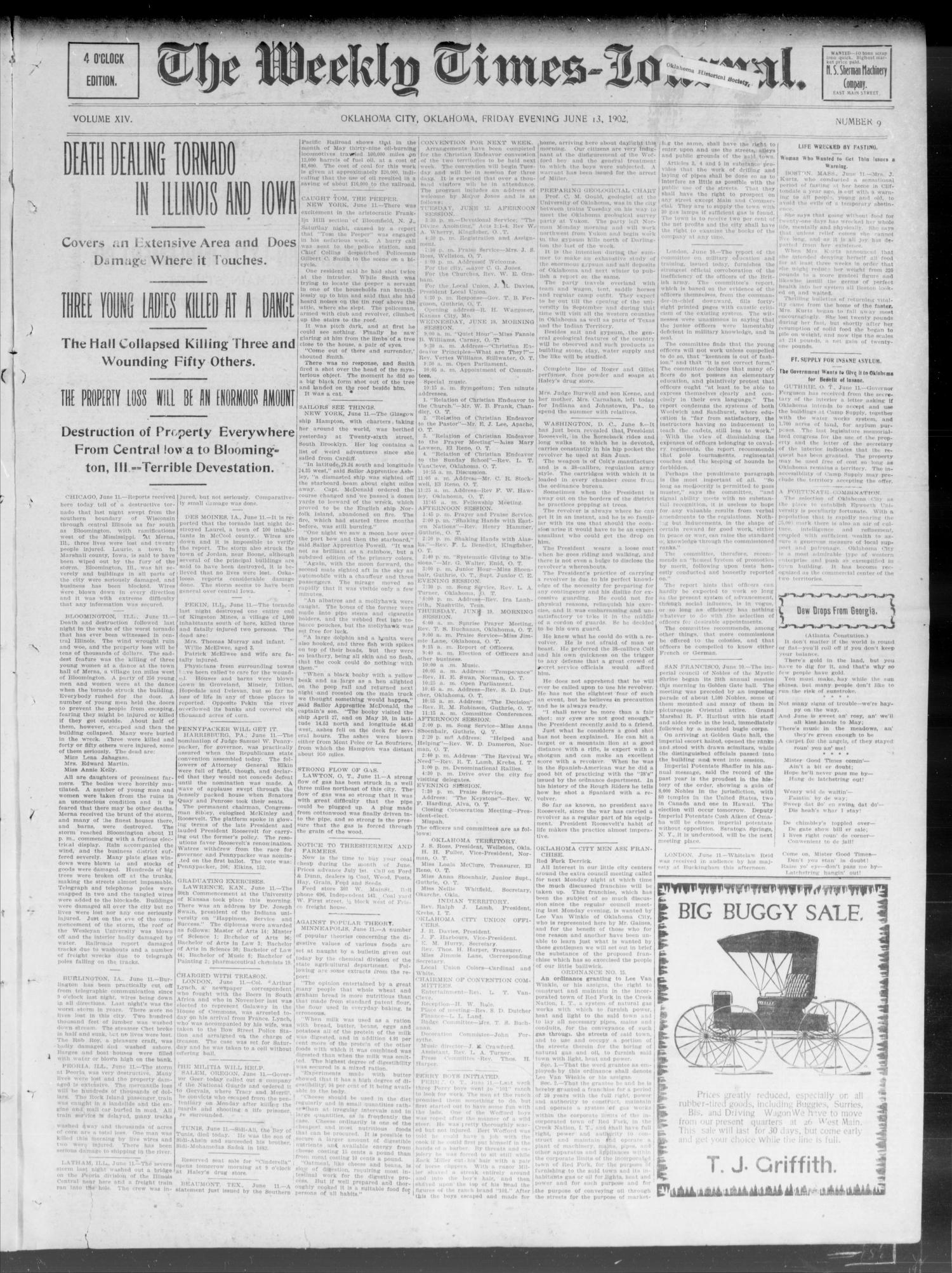 The Weekly Times-Journal. (Oklahoma City, Okla.), Vol. 14, No. 9, Ed. 1 Friday, June 13, 1902
                                                
                                                    [Sequence #]: 1 of 8
                                                