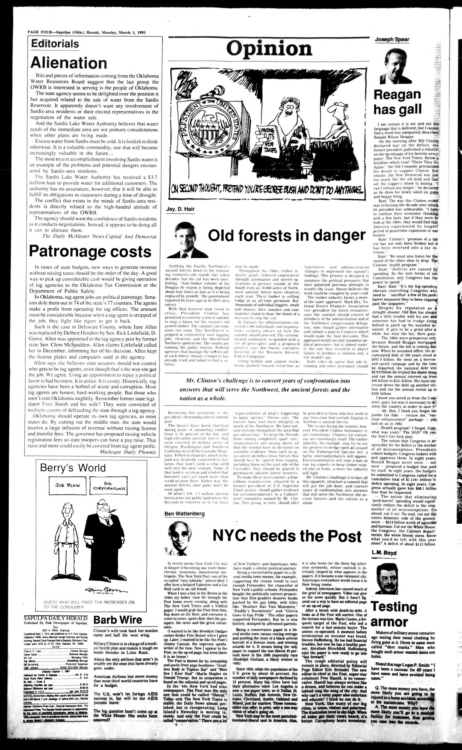 Sapulpa Daily Herald (Sapulpa, Okla.), Vol. 79, No. 144, Ed. 1 Monday, March 1, 1993
                                                
                                                    [Sequence #]: 4 of 8
                                                