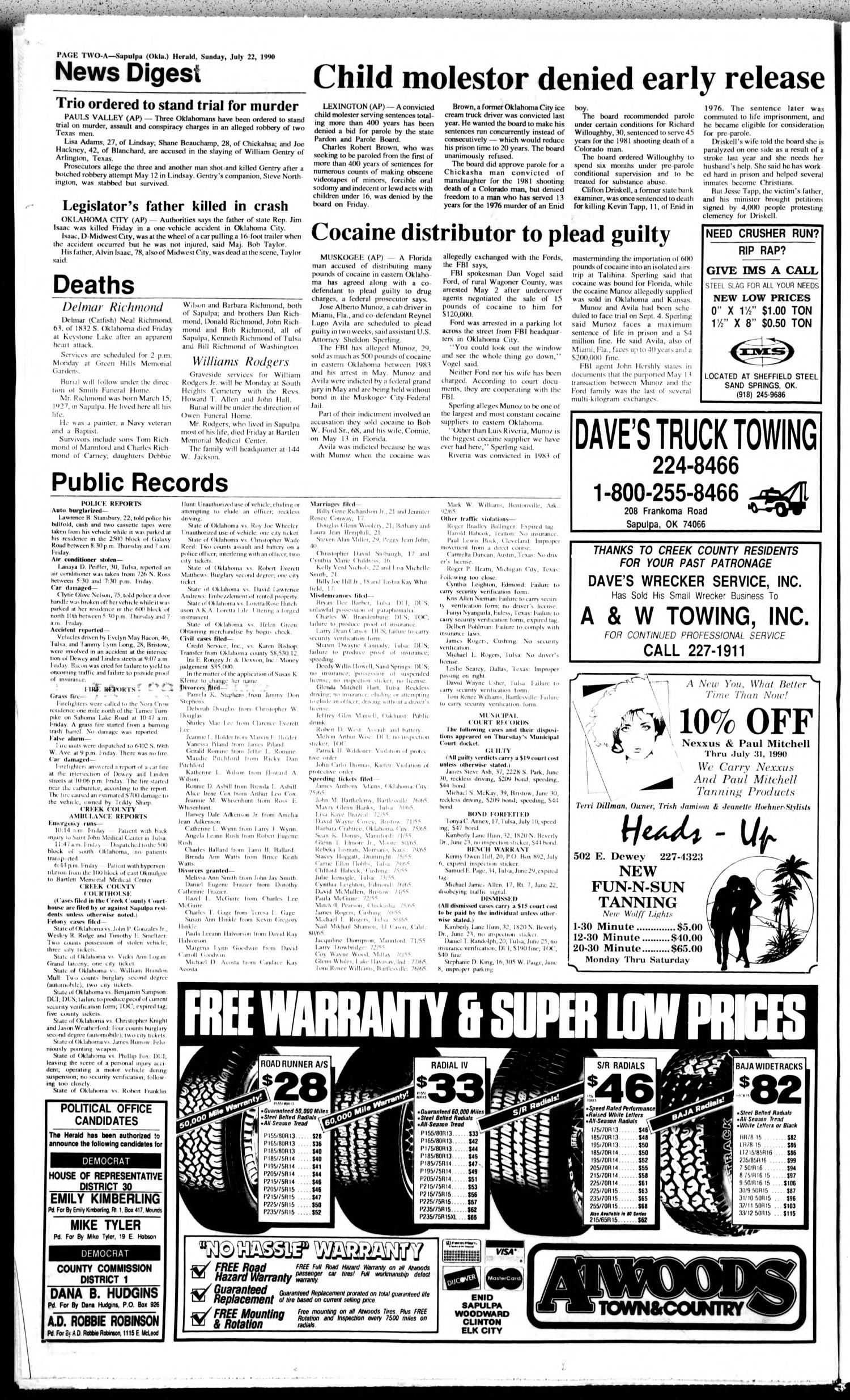 Sapulpa Daily Herald (Sapulpa, Okla.), Vol. 76, No. 266, Ed. 1 Sunday, July 22, 1990
                                                
                                                    [Sequence #]: 2 of 32
                                                