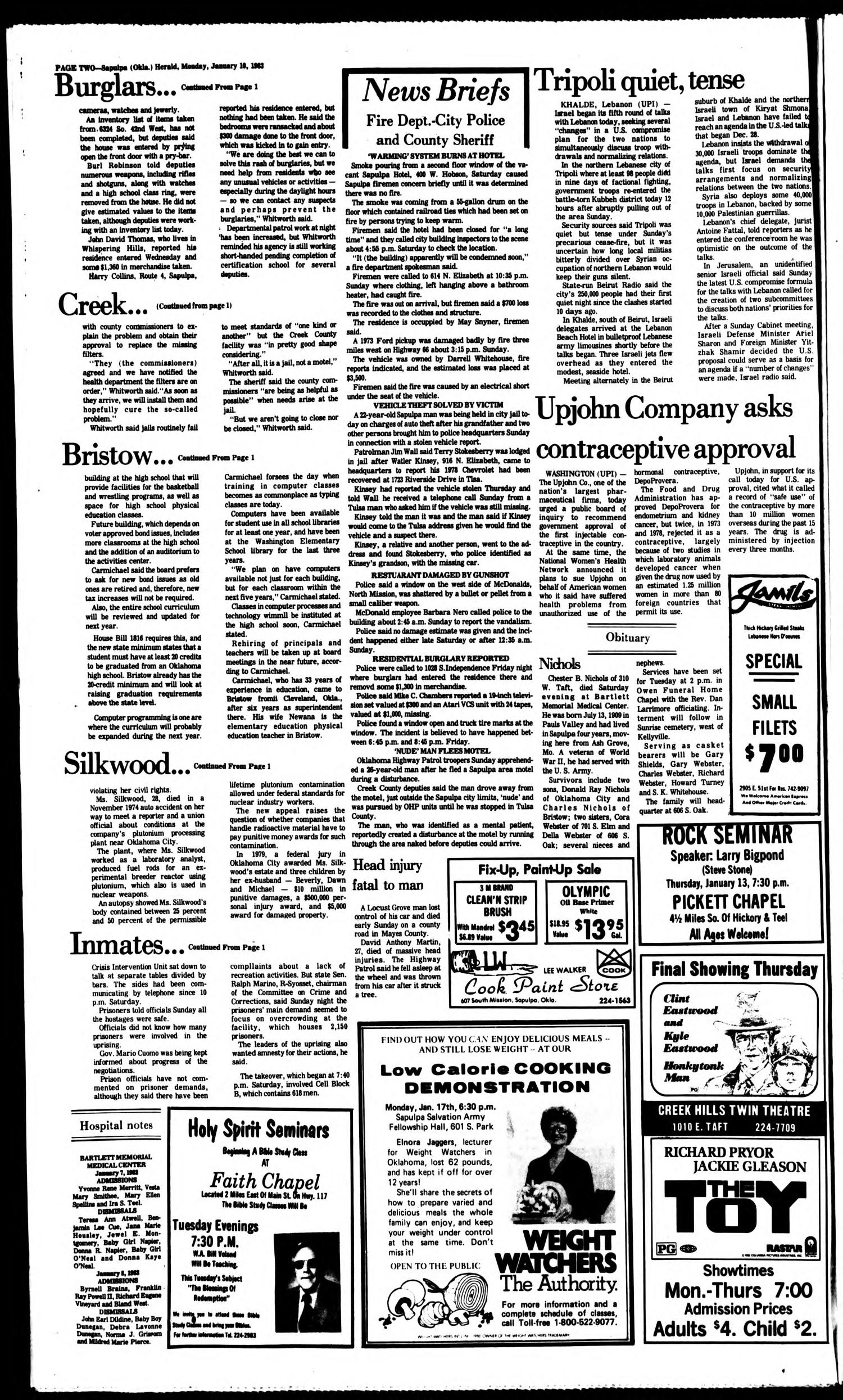 Sapulpa Daily Herald (Sapulpa, Okla.), Vol. 69, No. 102, Ed. 1 Monday, January 10, 1983
                                                
                                                    [Sequence #]: 2 of 10
                                                