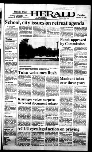 Primary view of object titled 'Sapulpa Daily Herald (Sapulpa, Okla.), Vol. 79, No. 8, Ed. 1 Tuesday, September 22, 1992'.