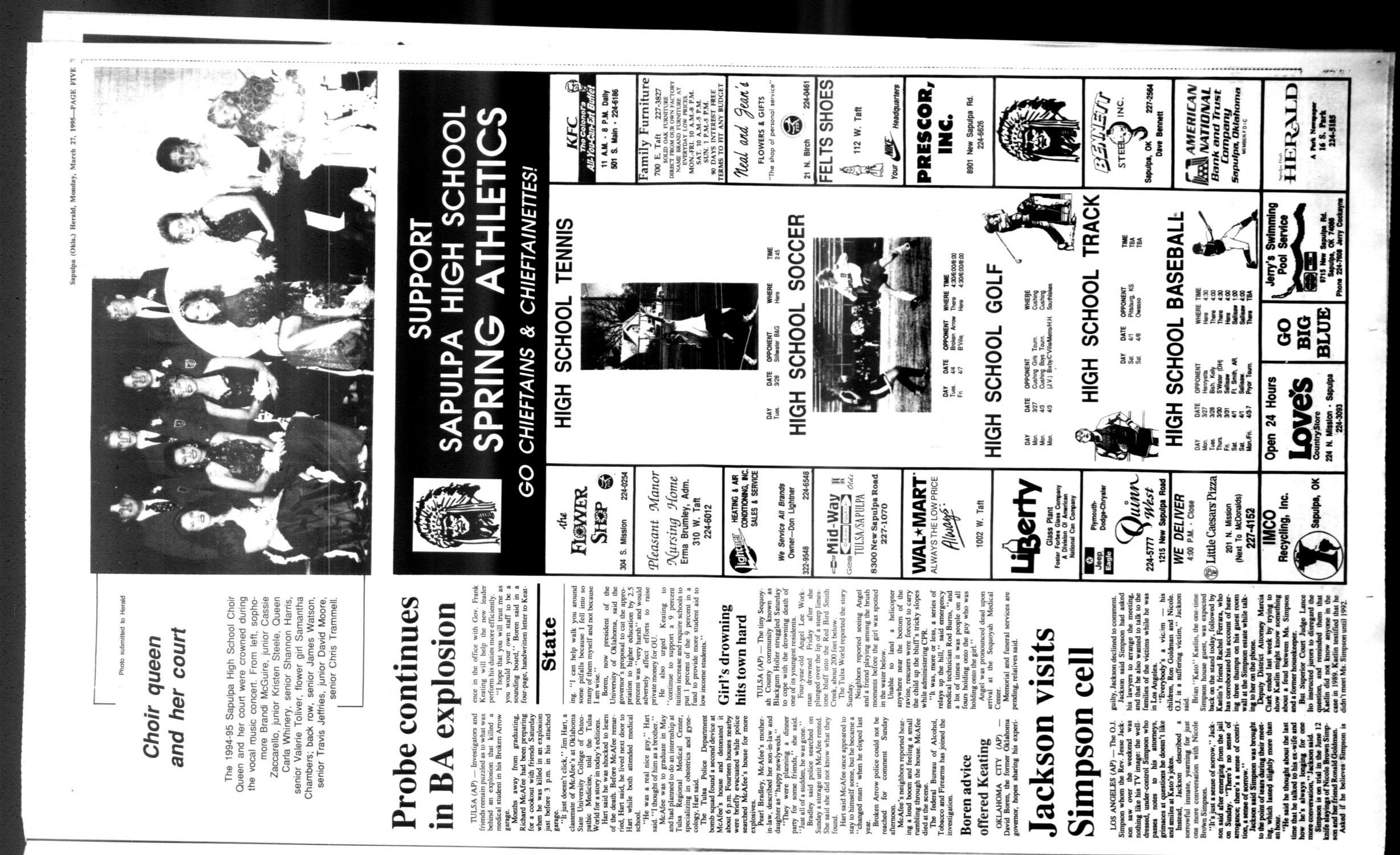 Sapulpa Daily Herald (Sapulpa, Okla.), Vol. 81, No. 166, Ed. 1 Monday, March 27, 1995
                                                
                                                    [Sequence #]: 5 of 8
                                                