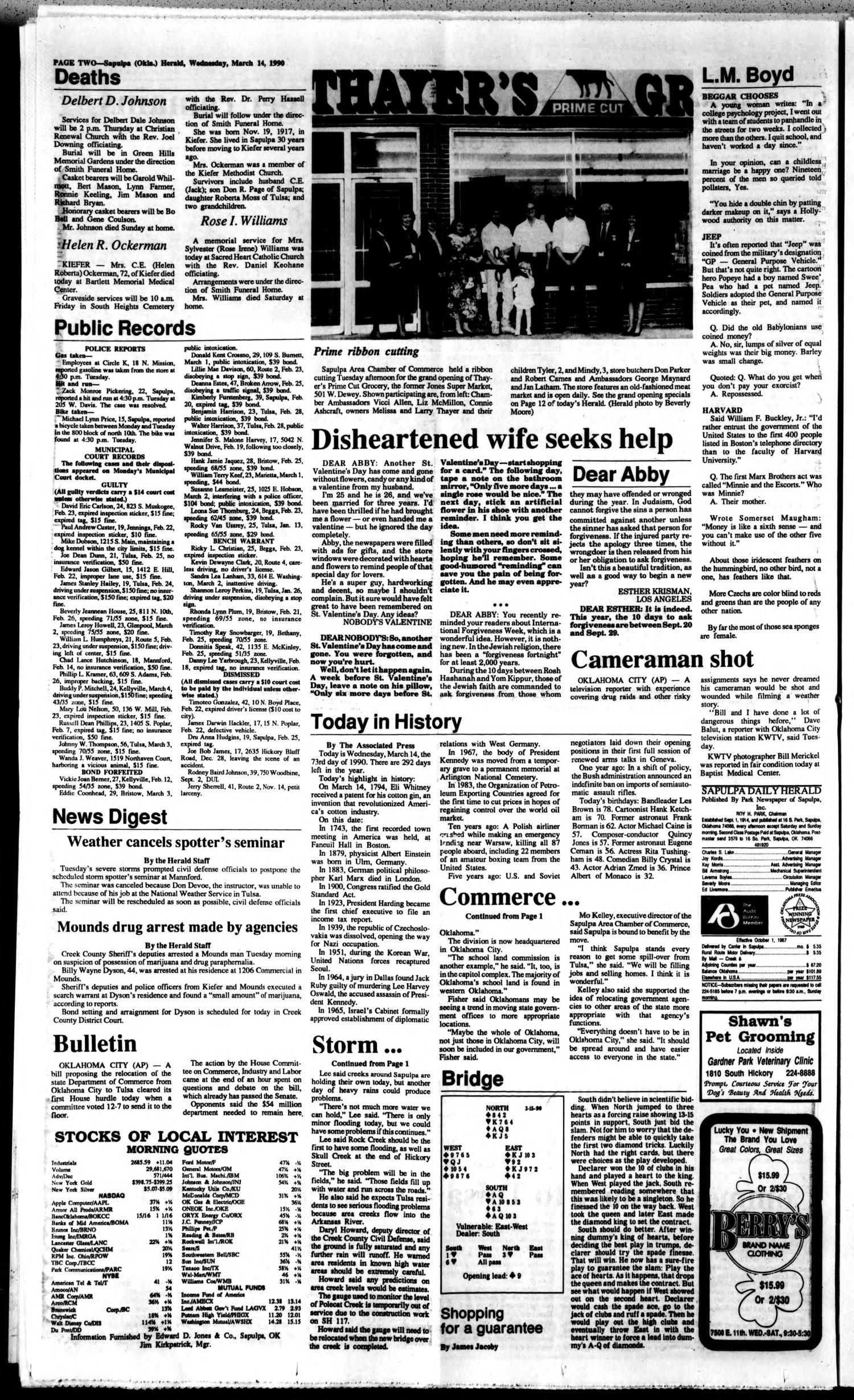 Sapulpa Daily Herald (Sapulpa, Okla.), Vol. 76, No. 155, Ed. 1 Wednesday, March 14, 1990
                                                
                                                    [Sequence #]: 2 of 12
                                                