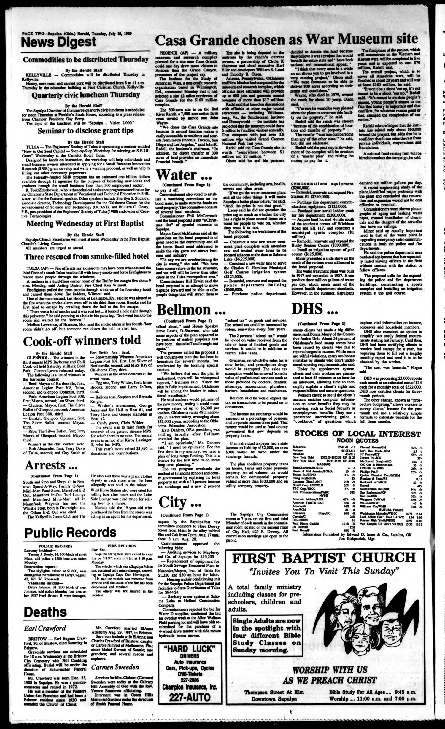 Sapulpa Daily Herald (Sapulpa, Okla.), Vol. 75, No. 263, Ed. 1 Tuesday, July 18, 1989
                                                
                                                    [Sequence #]: 2 of 8
                                                