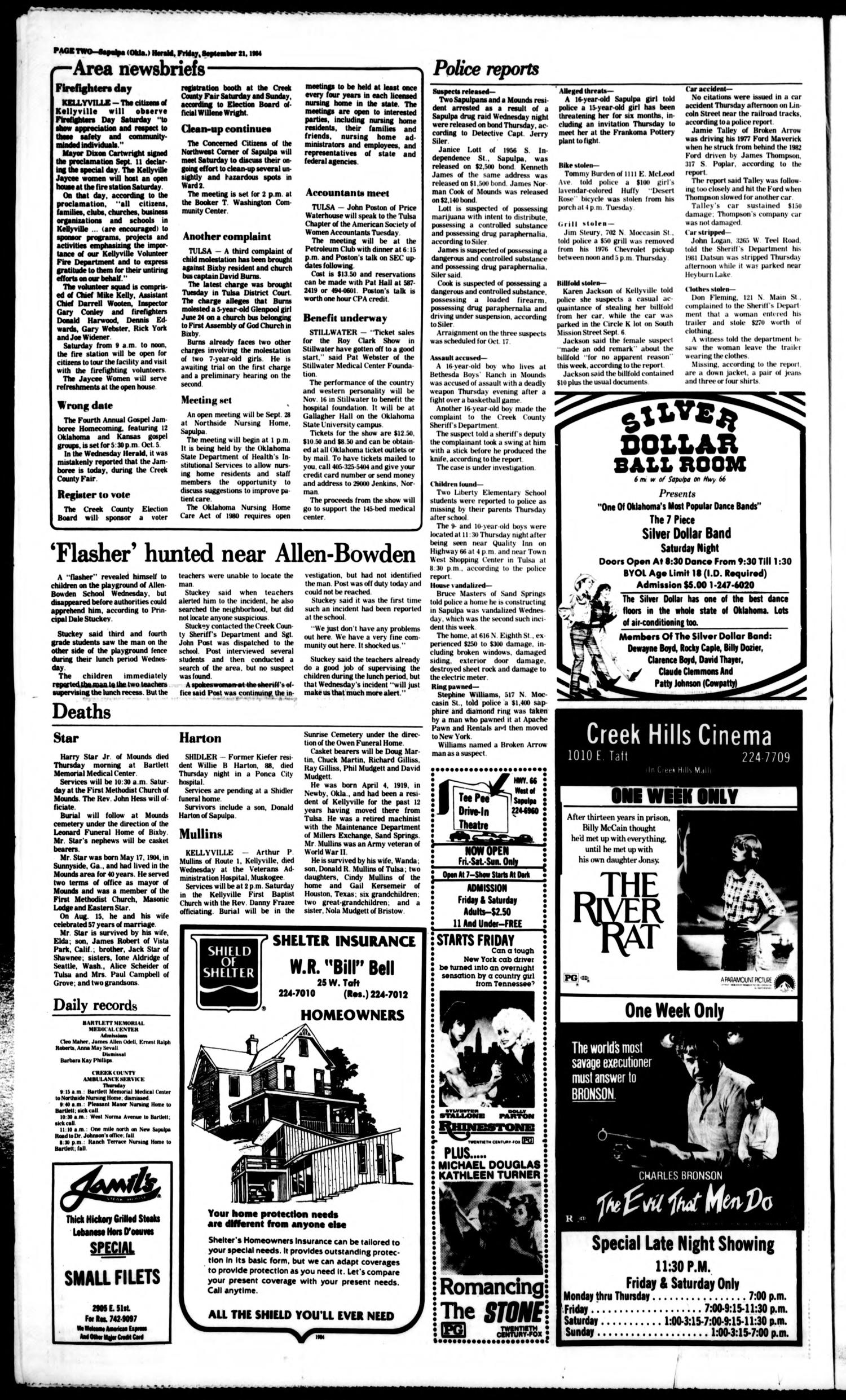 Sapulpa Daily Herald (Sapulpa, Okla.), Vol. 71, No. 7, Ed. 1 Friday, September 21, 1984
                                                
                                                    [Sequence #]: 2 of 12
                                                