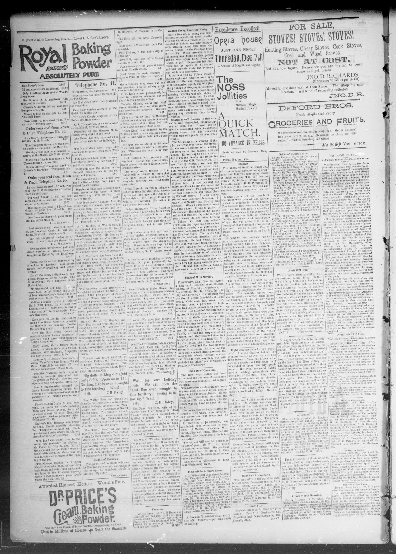 The Okahoma Times Journal. (Oklahoma City, Okla. Terr.), Vol. 5, No. 143, Ed. 1 Saturday, December 2, 1893
                                                
                                                    [Sequence #]: 4 of 4
                                                