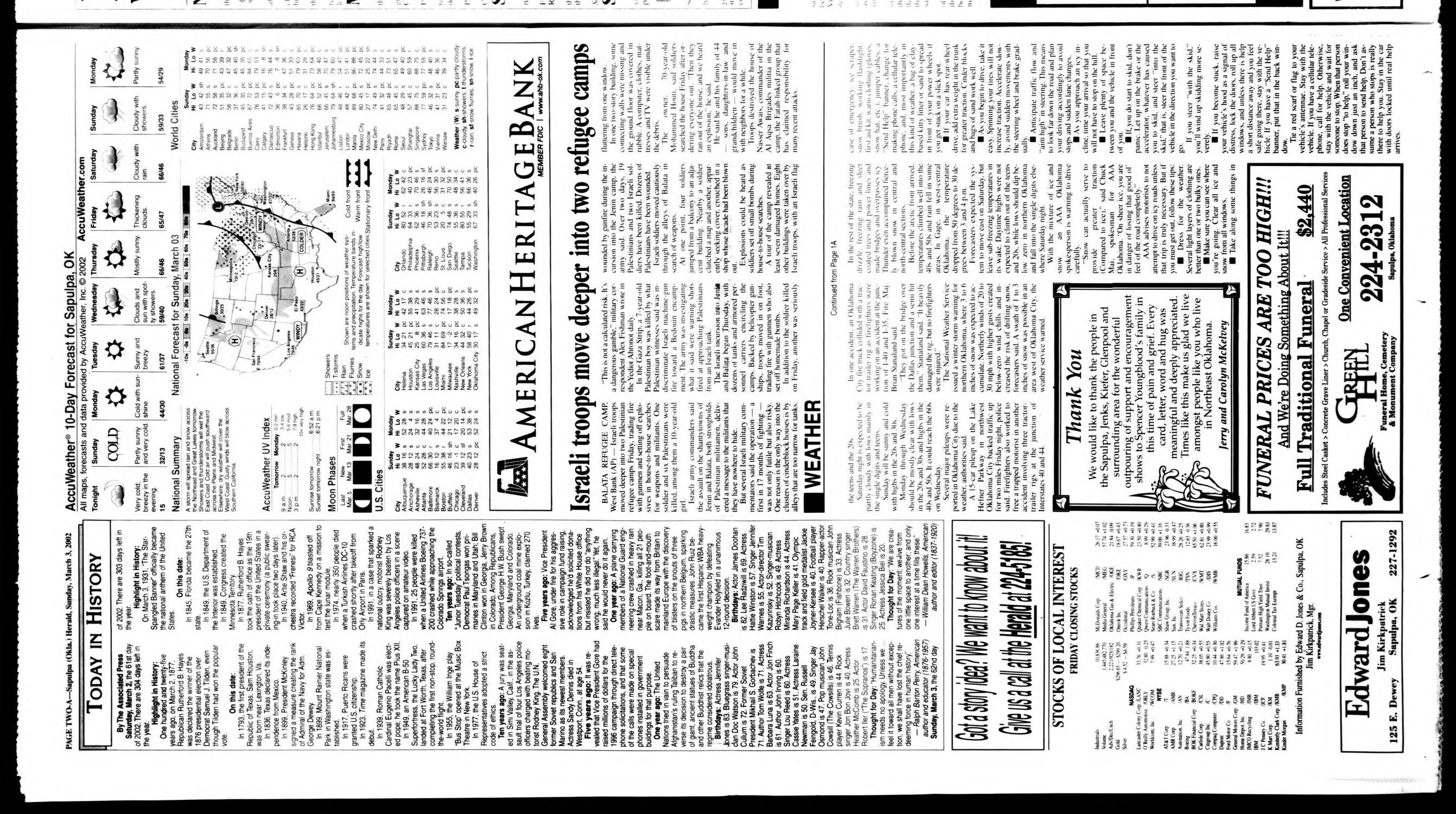 Sapulpa Daily Herald (Sapulpa, Okla.), Vol. 87, No. 146, Ed. 1 Sunday, March 3, 2002
                                                
                                                    [Sequence #]: 2 of 50
                                                