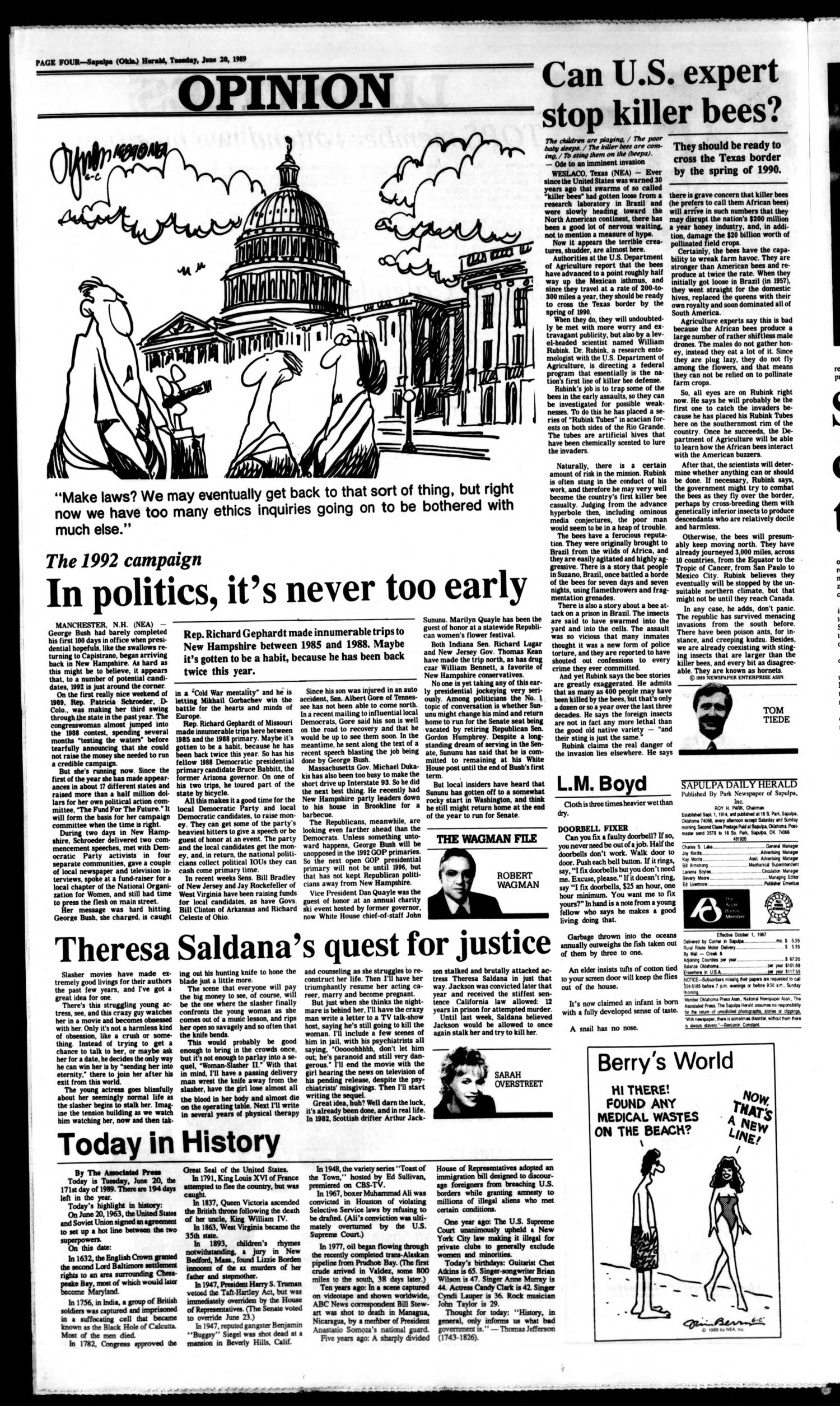 Sapulpa Daily Herald (Sapulpa, Okla.), Vol. 75, No. 239, Ed. 1 Tuesday, June 20, 1989
                                                
                                                    [Sequence #]: 4 of 8
                                                