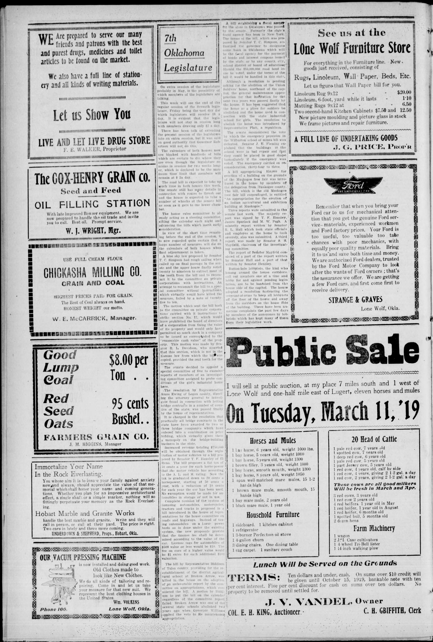The Kiowa County News. (Lone Wolf, Okla.), Vol. 18, No. 12, Ed. 1 Thursday, March 6, 1919
                                                
                                                    [Sequence #]: 10 of 10
                                                
