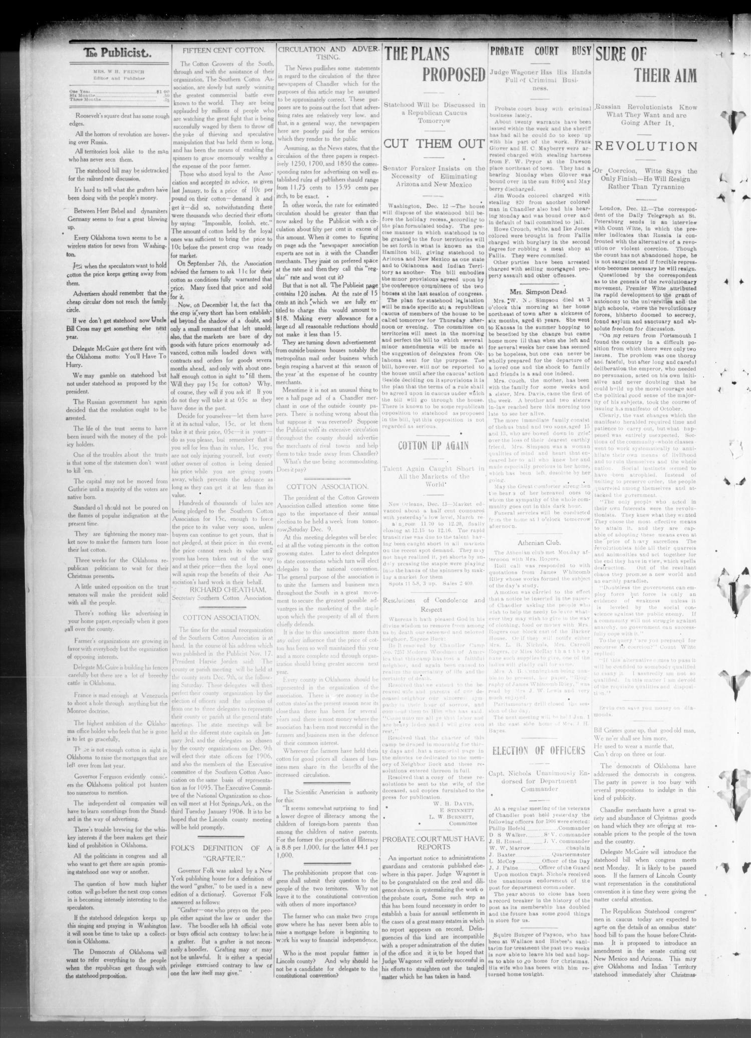 The Chandler Publicist. (Chandler, Okla. Terr.), Vol. 12, No. 30, Ed. 1 Friday, December 15, 1905
                                                
                                                    [Sequence #]: 4 of 8
                                                