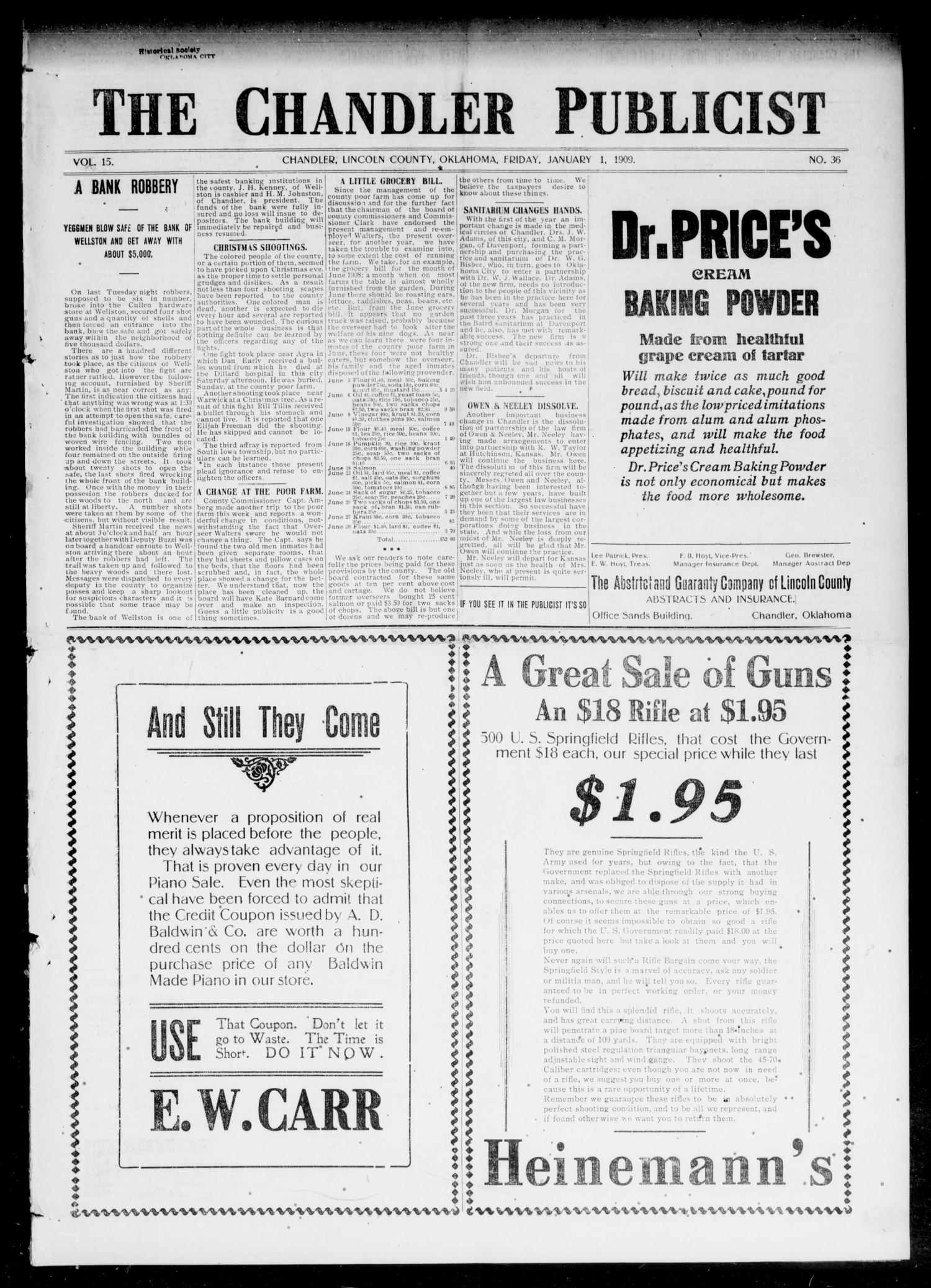 The Chandler Publicist (Chandler, Okla.), Vol. 15, No. 36, Ed. 1 Friday, January 1, 1909
                                                
                                                    [Sequence #]: 1 of 8
                                                