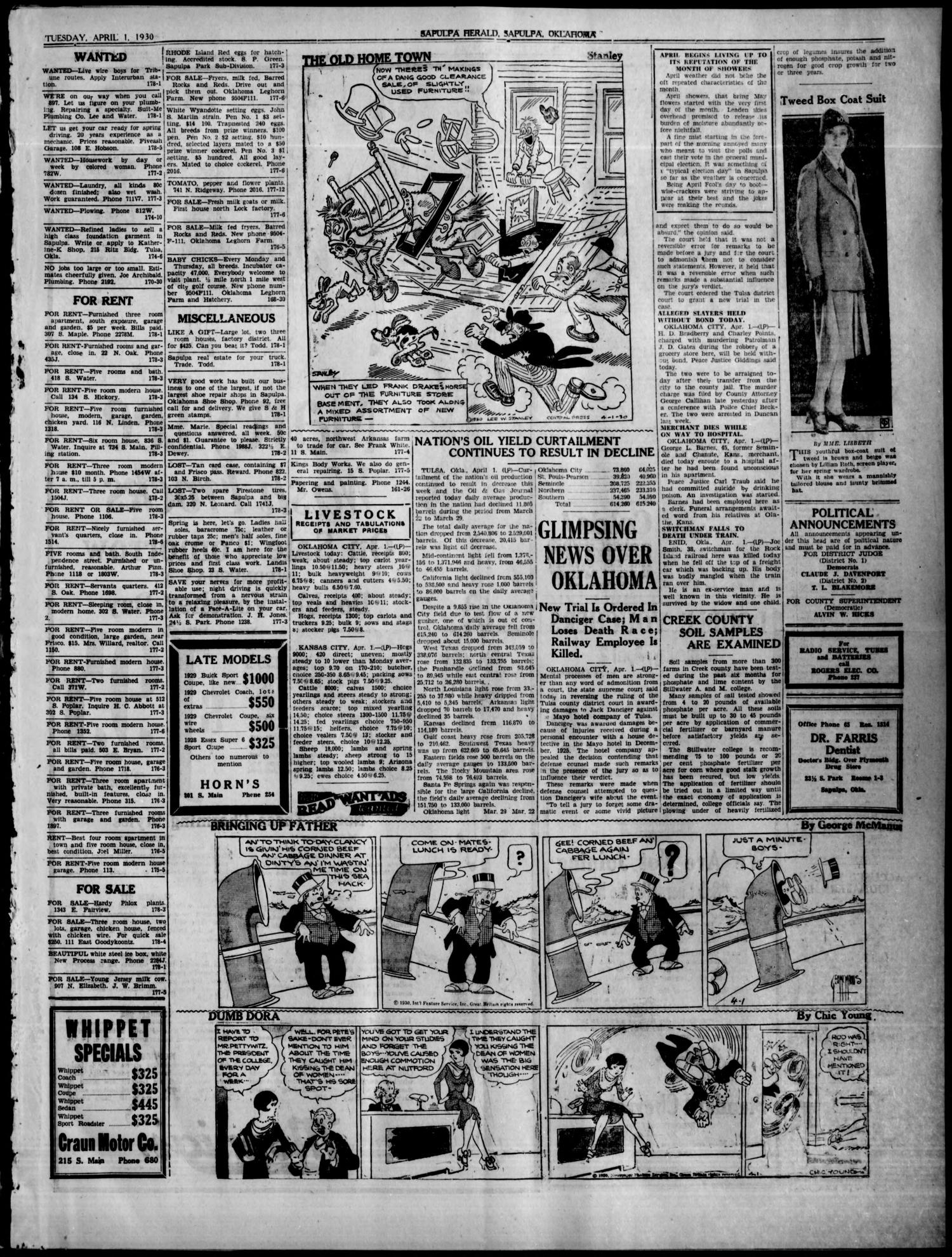 Sapulpa Herald (Sapulpa, Okla.), Vol. 16, No. 178, Ed. 1 Tuesday, April 1, 1930
                                                
                                                    [Sequence #]: 5 of 6
                                                