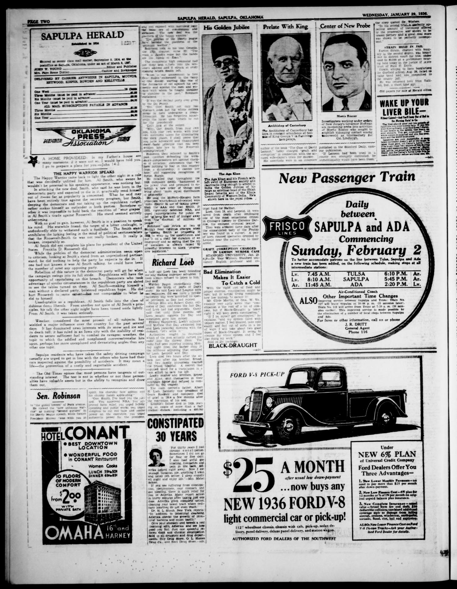 Sapulpa Herald (Sapulpa, Okla.), Vol. 22, No. 125, Ed. 1 Wednesday, January 29, 1936
                                                
                                                    [Sequence #]: 2 of 6
                                                