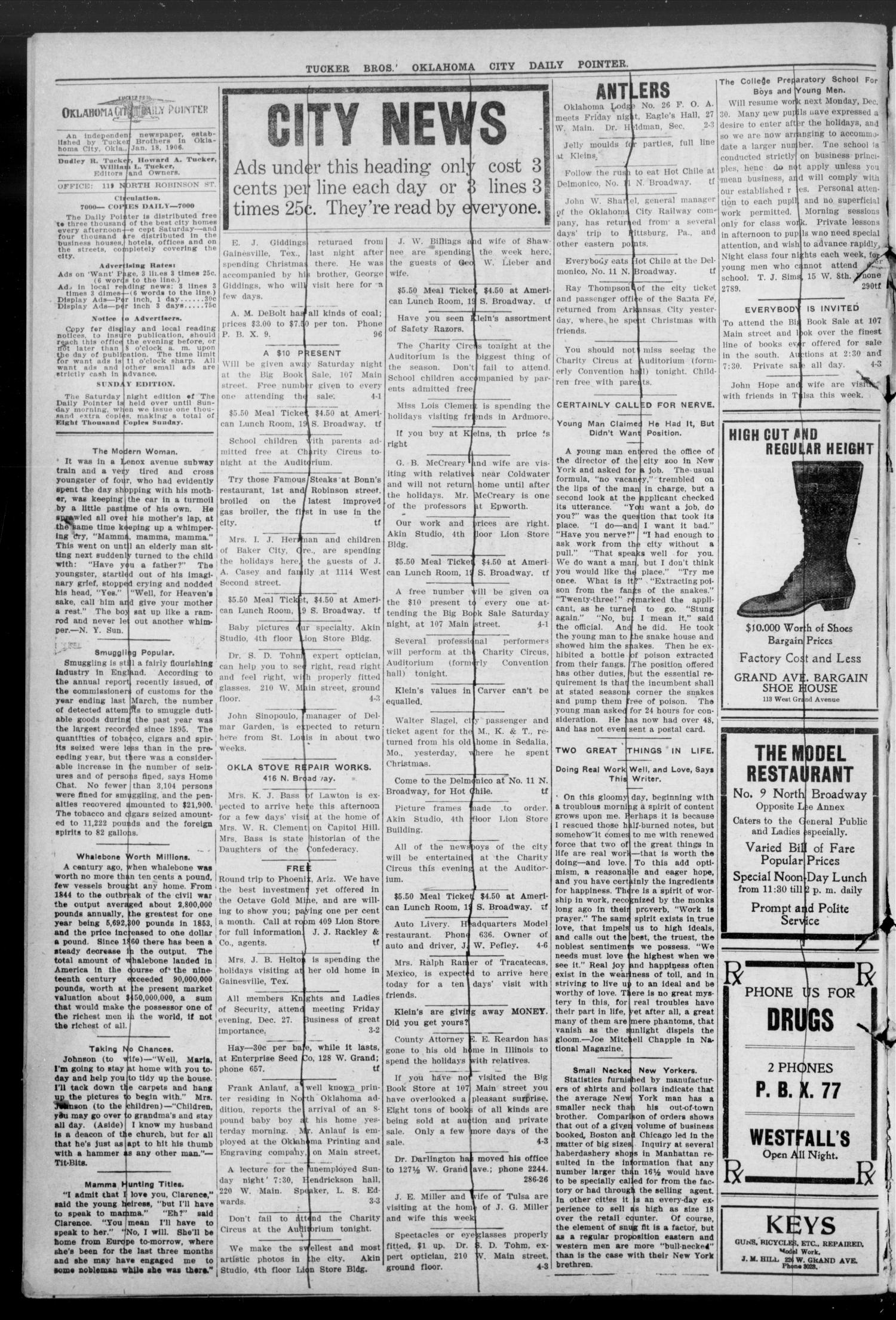 Oklahoma City Daily Pointer (Oklahoma City, Okla.), Vol. 2, No. 294, Ed. 1 Friday, December 27, 1907
                                                
                                                    [Sequence #]: 2 of 4
                                                