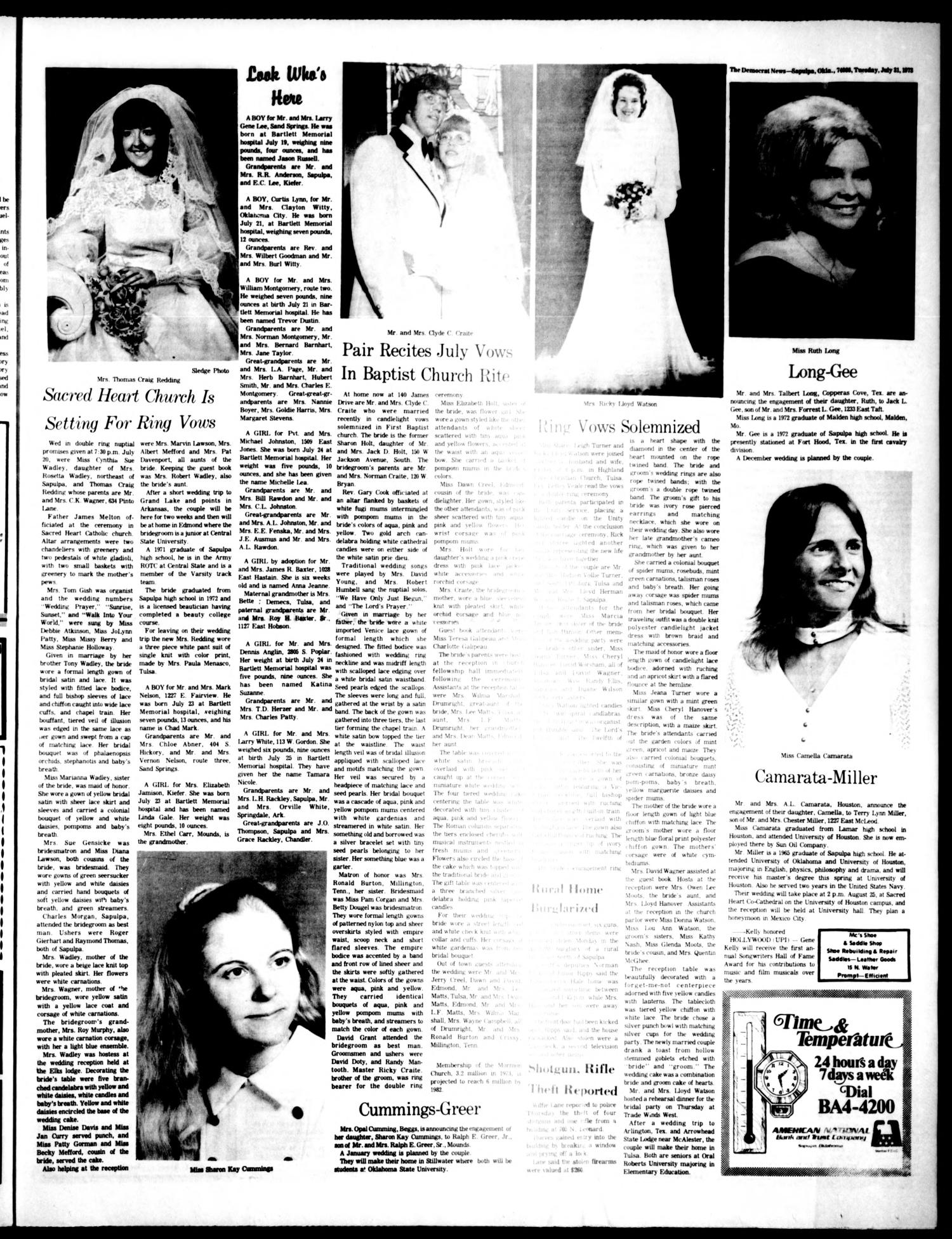 The Democrat News (Sapulpa, Okla.), Vol. 64, No. 40, Ed. 1 Tuesday, July 31, 1973
                                                
                                                    [Sequence #]: 3 of 6
                                                