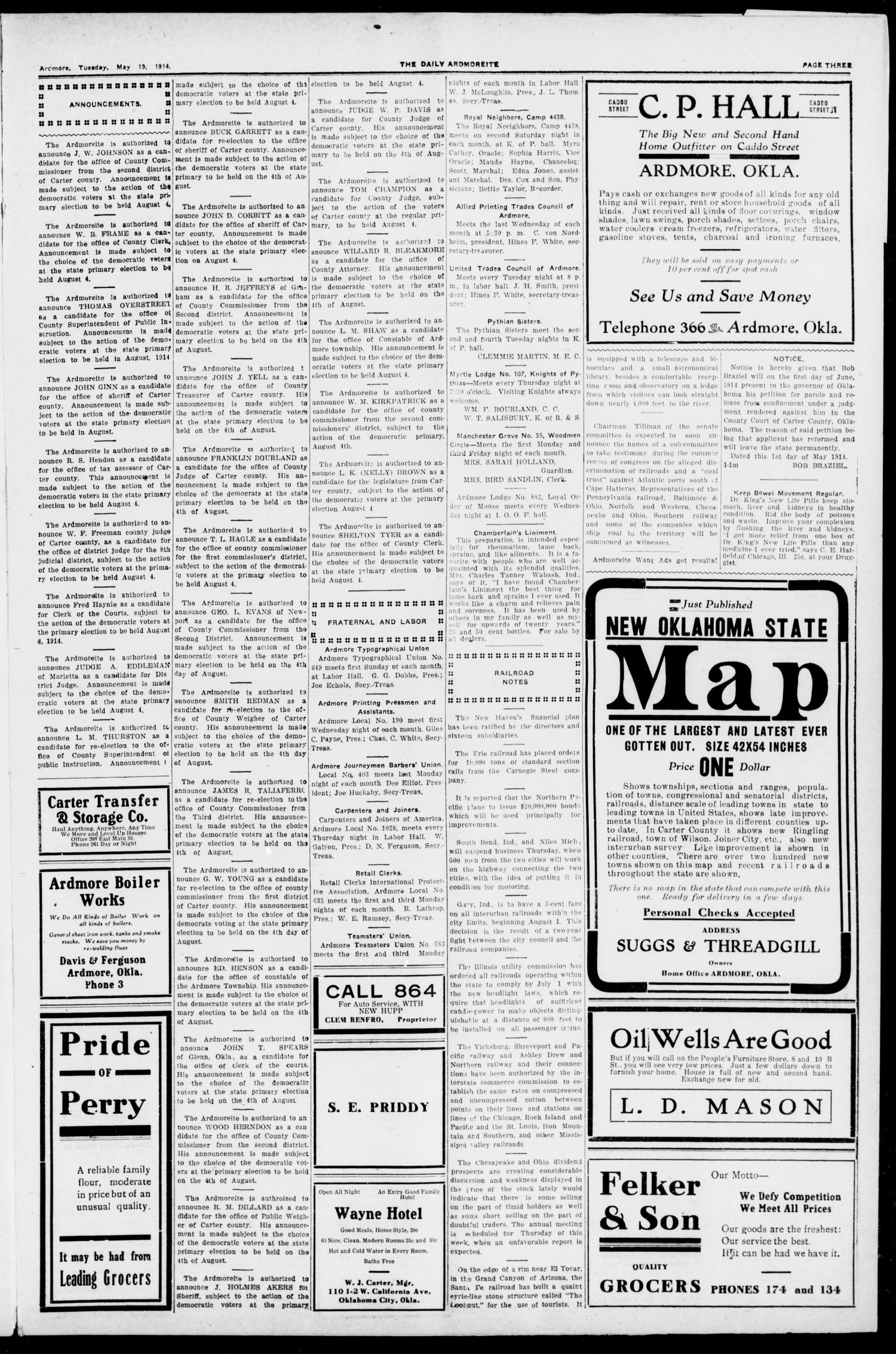 The Daily Ardmoreite. (Ardmore, Okla.), Vol. 20, No. 190, Ed. 1 Tuesday, May 19, 1914
                                                
                                                    [Sequence #]: 3 of 8
                                                