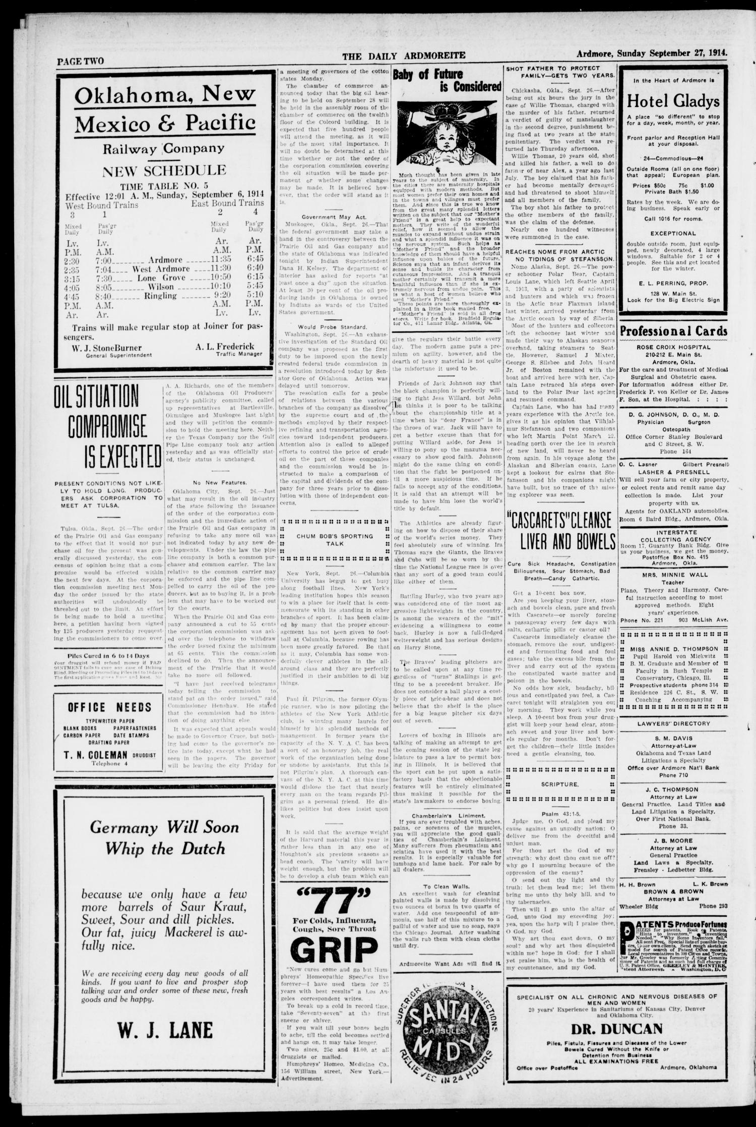 The Daily Ardmoreite. (Ardmore, Okla.), Vol. 20, No. 301, Ed. 1 Sunday, September 27, 1914
                                                
                                                    [Sequence #]: 2 of 12
                                                
