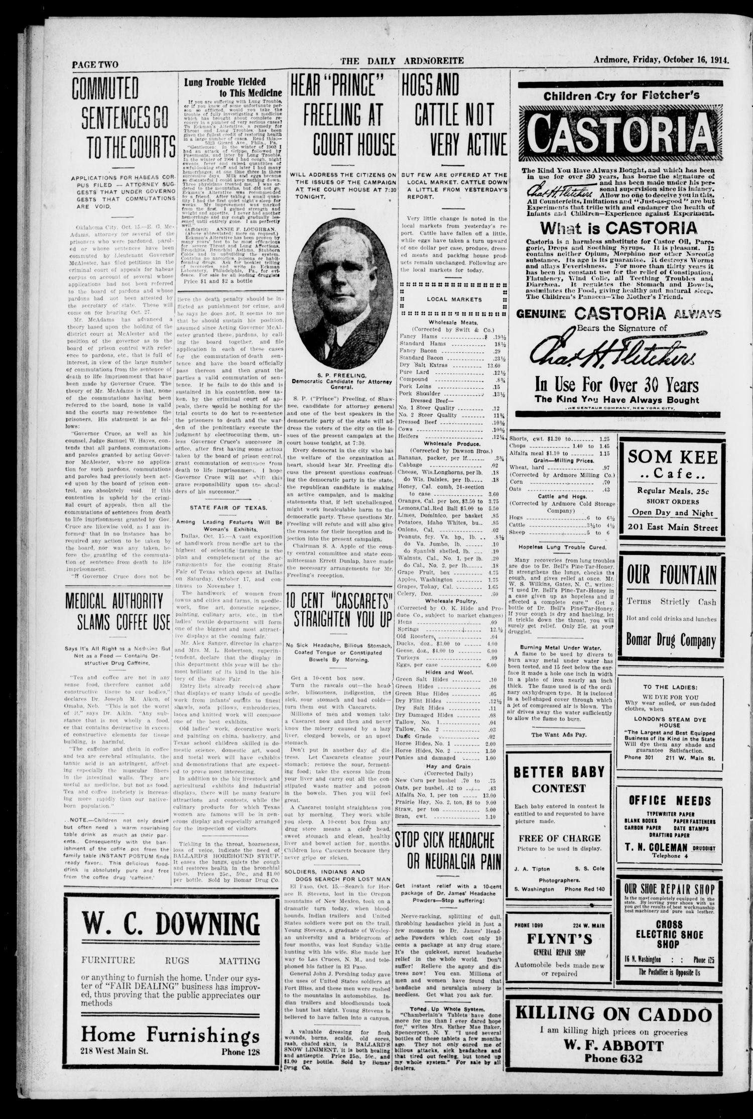 The Daily Ardmoreite. (Ardmore, Okla.), Vol. 21, No. 8, Ed. 1 Friday, October 16, 1914
                                                
                                                    [Sequence #]: 2 of 8
                                                