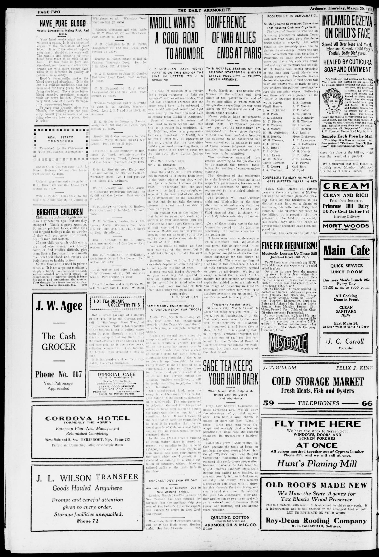 The Daily Ardmoreite. (Ardmore, Okla.), Vol. 23, No. 150, Ed. 1 Thursday, March 30, 1916
                                                
                                                    [Sequence #]: 2 of 8
                                                