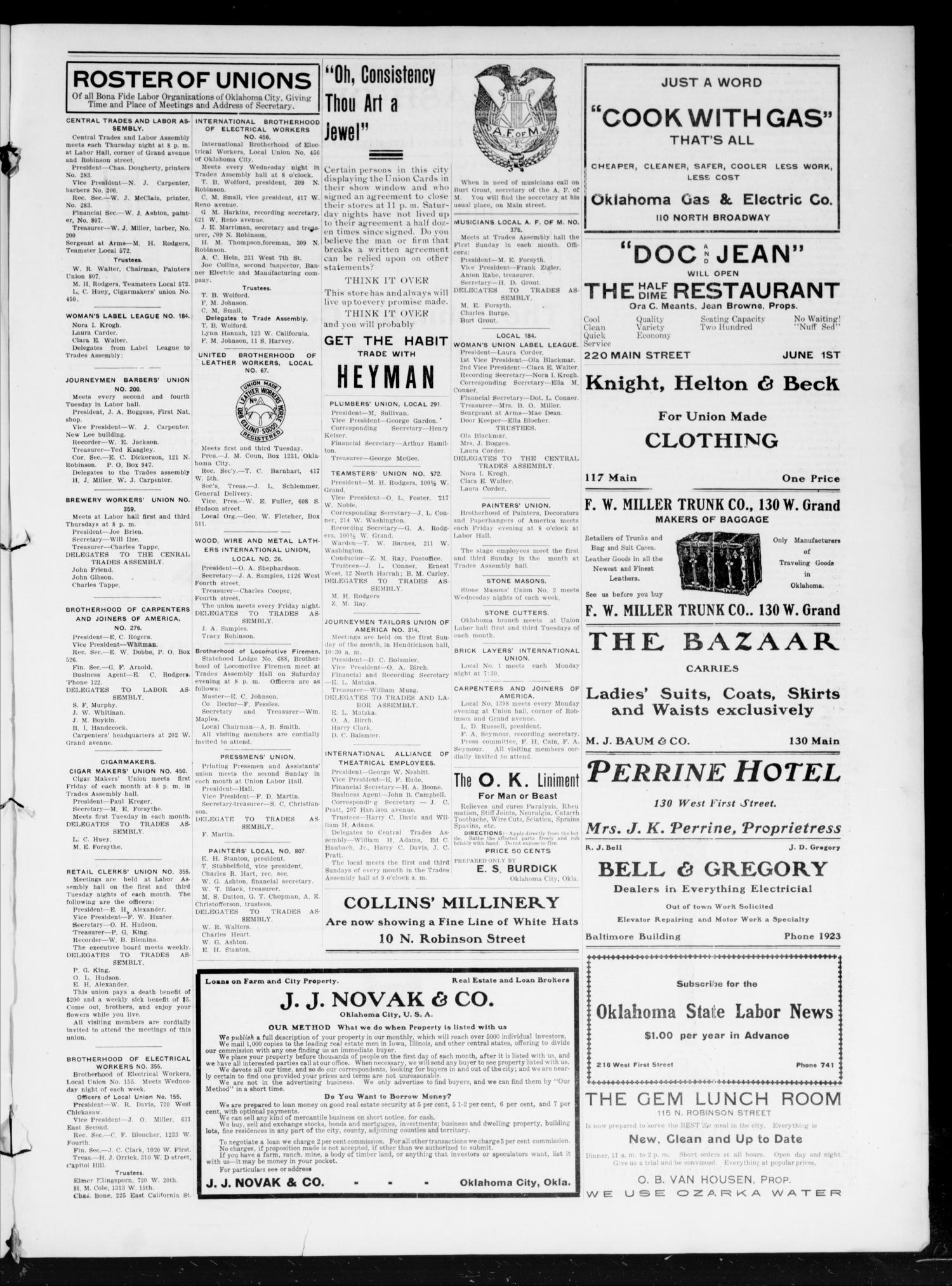 Oklahoma State Labor News (Oklahoma City, Okla.), Vol. 1, No. 7, Ed. 1 Friday, June 15, 1906
                                                
                                                    [Sequence #]: 3 of 4
                                                