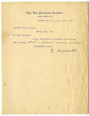 Letter from Theodore Roosevelt to Frank Frantz