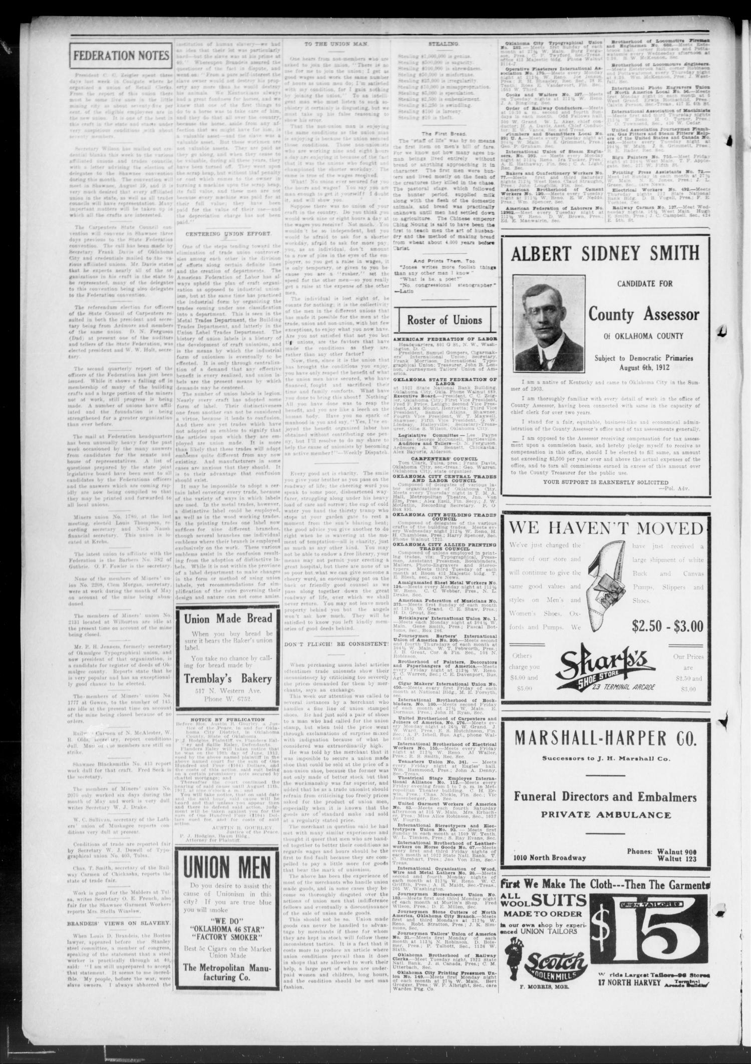 The Oklahoma Labor Unit (Oklahoma City, Okla.), Vol. 5, No. 5, Ed. 1 Saturday, July 6, 1912
                                                
                                                    [Sequence #]: 4 of 4
                                                