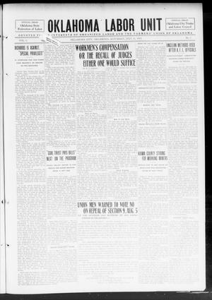 Oklahoma Labor Unit (Oklahoma City, Okla.), Vol. 6, No. 6, Ed. 1 Saturday, July 26, 1913