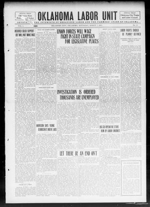 Primary view of object titled 'Oklahoma Labor Unit (Oklahoma City, Okla.), Vol. 6, No. 38, Ed. 1 Saturday, March 7, 1914'.