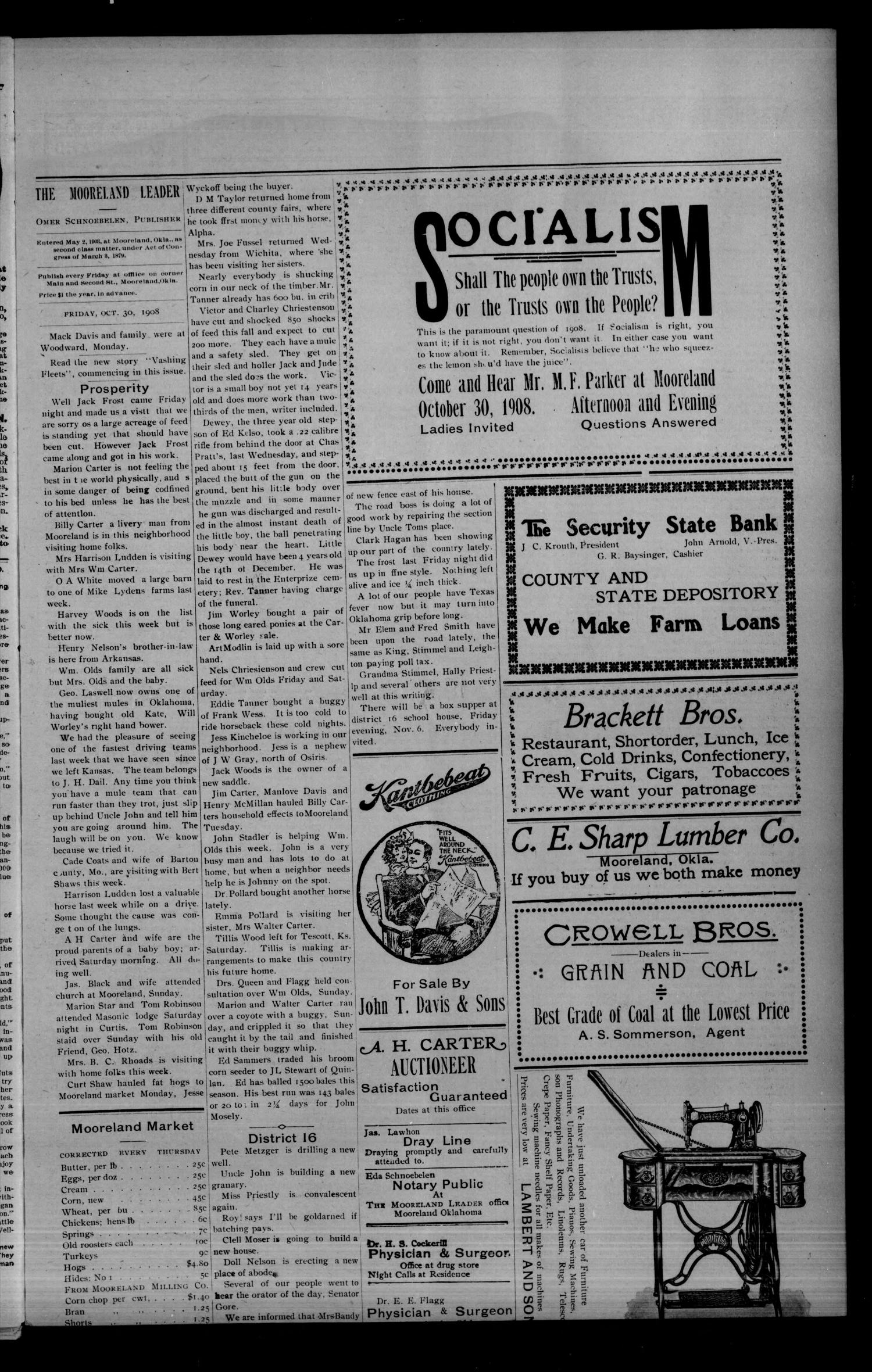 The Mooreland Leader. (Mooreland, Okla.), Vol. 6, No. 30, Ed. 1 Friday, October 30, 1908
                                                
                                                    [Sequence #]: 3 of 12
                                                